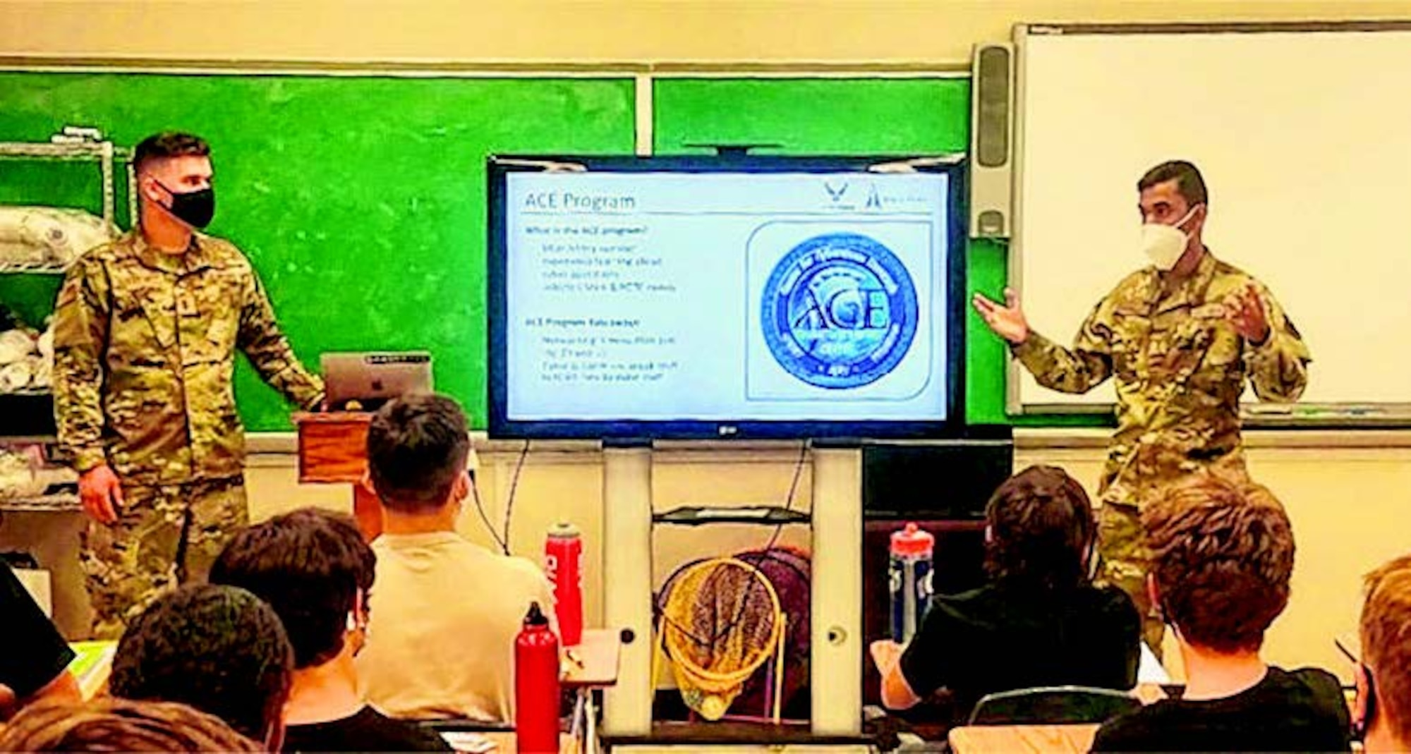 Tilak Bhatnagar (right) shared his experience in the ACE program to a group of Civil Air Patrol cadets in August.