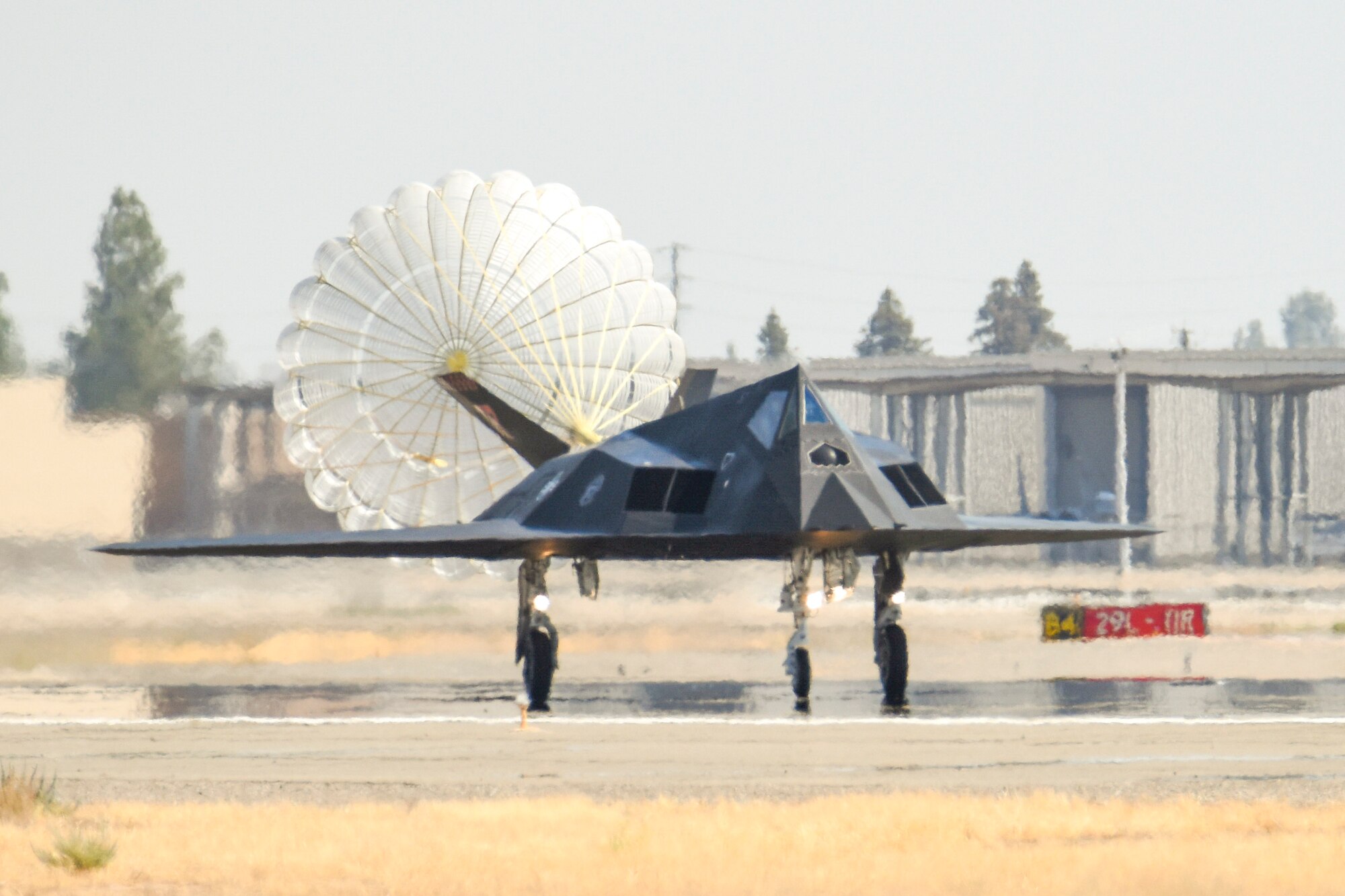 F-117 Nighthawks are accompanied by F-15 Eagles on the flightline of the 144th Fighter Wing located at the Fresno Air National Guard Base, Calif. Sept. 15, 2021.