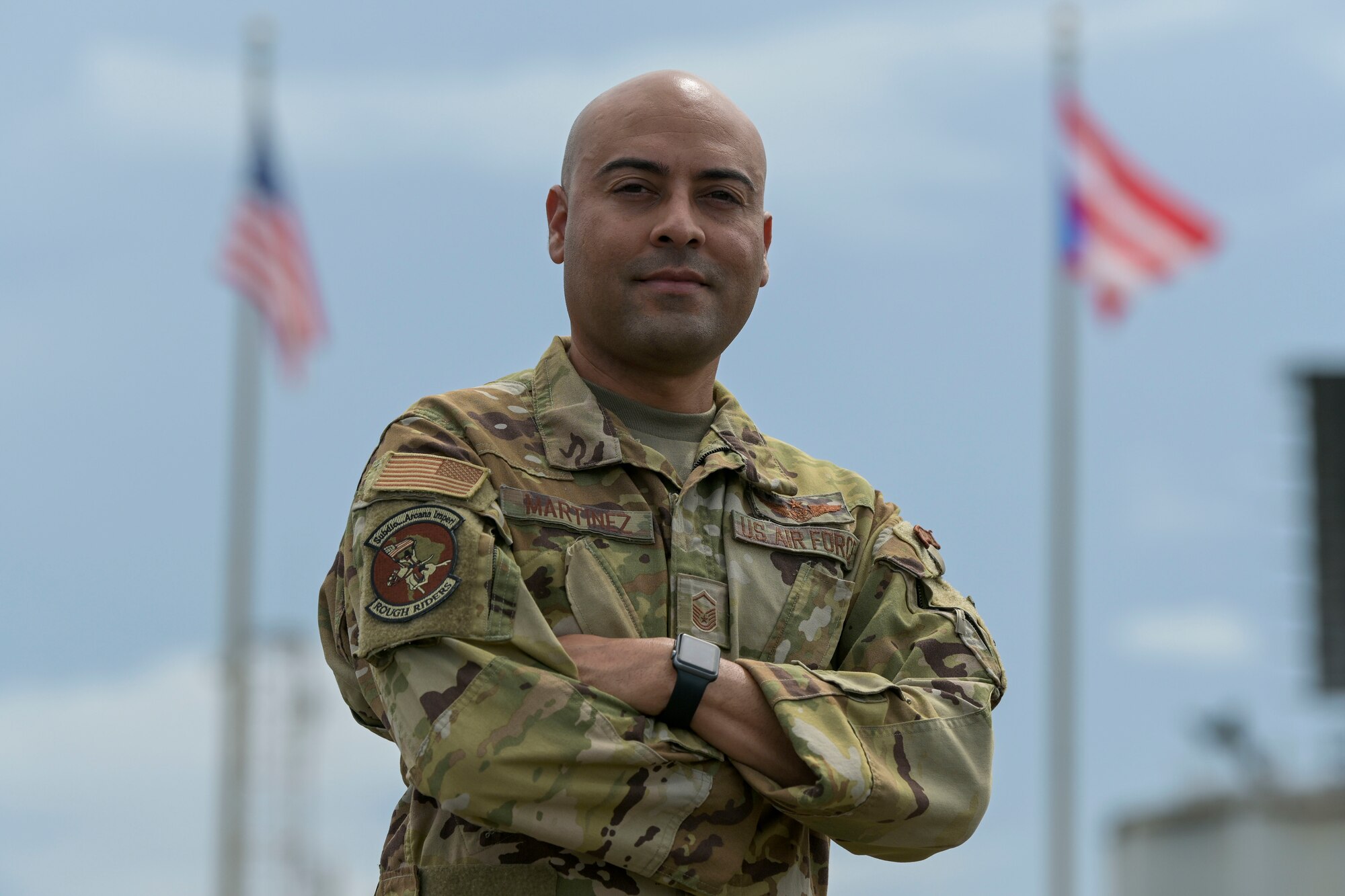U.S. Air Force Master Sgt. Dennis Martinez, an airborne systems operator with the 156th Operations Group, Host Nation Rider program, poses for a portrait, Sept. 15, 2021 at Punta Salinas Air Guard Station, Toa Baja, Puerto Rico Air National Guard. Martinez was selected as the September spotlight for his merits and performance as an airborne systems operator. (U.S. Air National Guard photo by Tech. Sgt. Rafael D. Rosa)