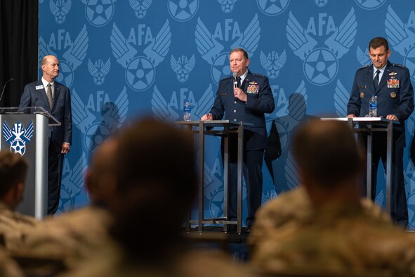 Photo of Lt. Gen. Richard Scobee speaking