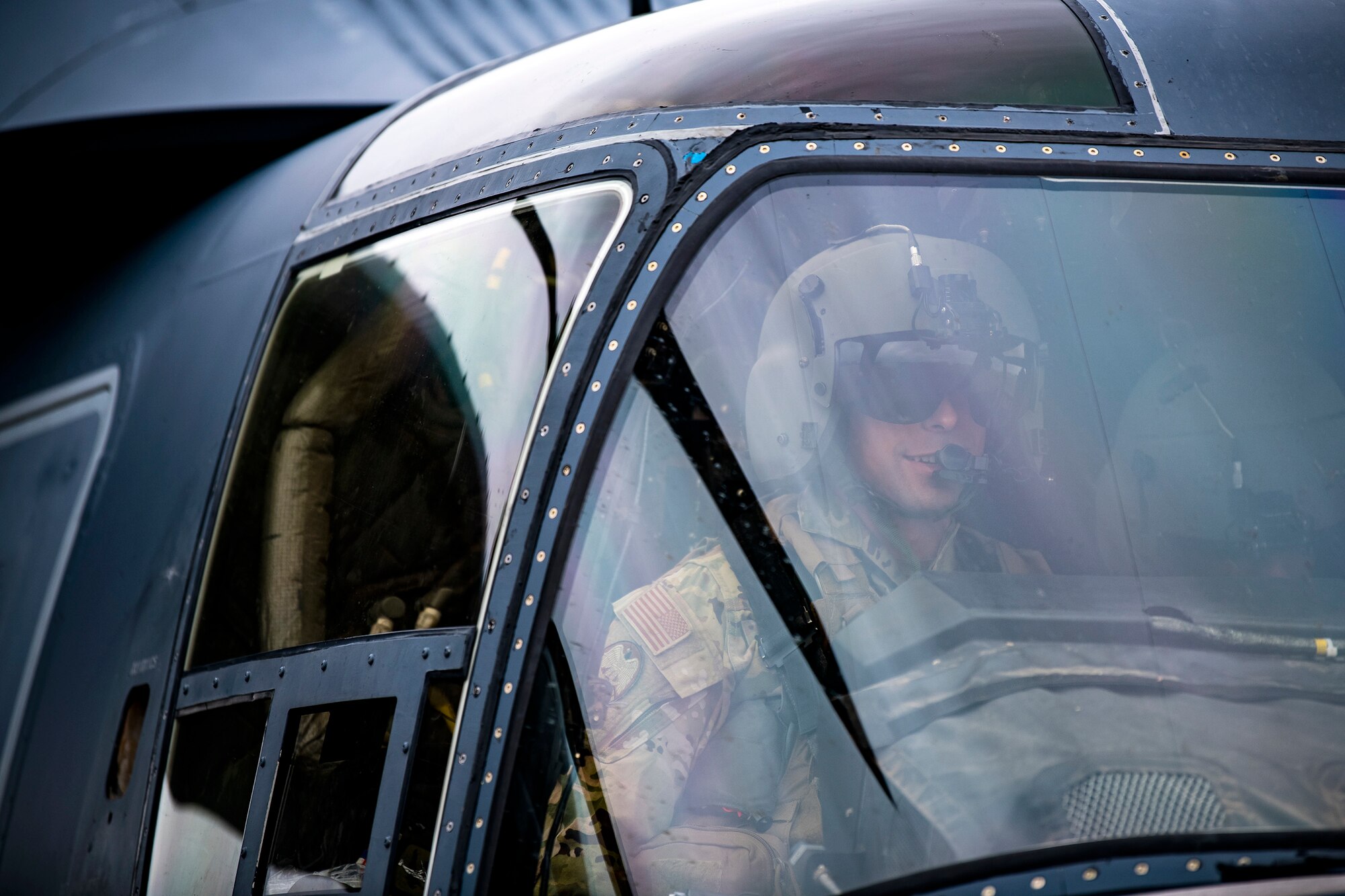 A CV-22A Osprey pilot conducts pre-flight procedures during an Agile Combat Employment exercise at RAF Fairford, England, Sept. 13, 2021. The exercise enables U.S. forces in Europe to operate from locations with varying levels of capacity and support. This further ensures Airmen and aircrews are postured to deliver lethal combat power across the full spectrum of military operations. (U.S. Air Force photo by Senior Airman Eugene Oliver)