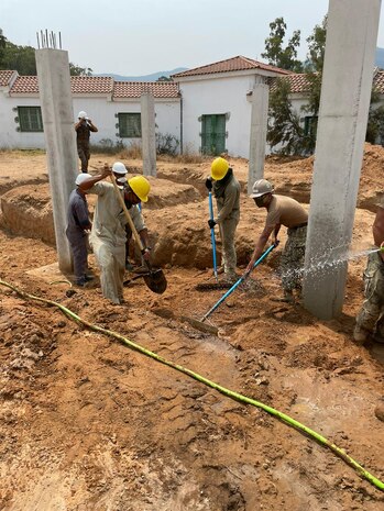 The joint, combined engineer team complete foundation excavation for the new seven meter by eighteen meter concrete medical building at the Tabarka regional Hospital.