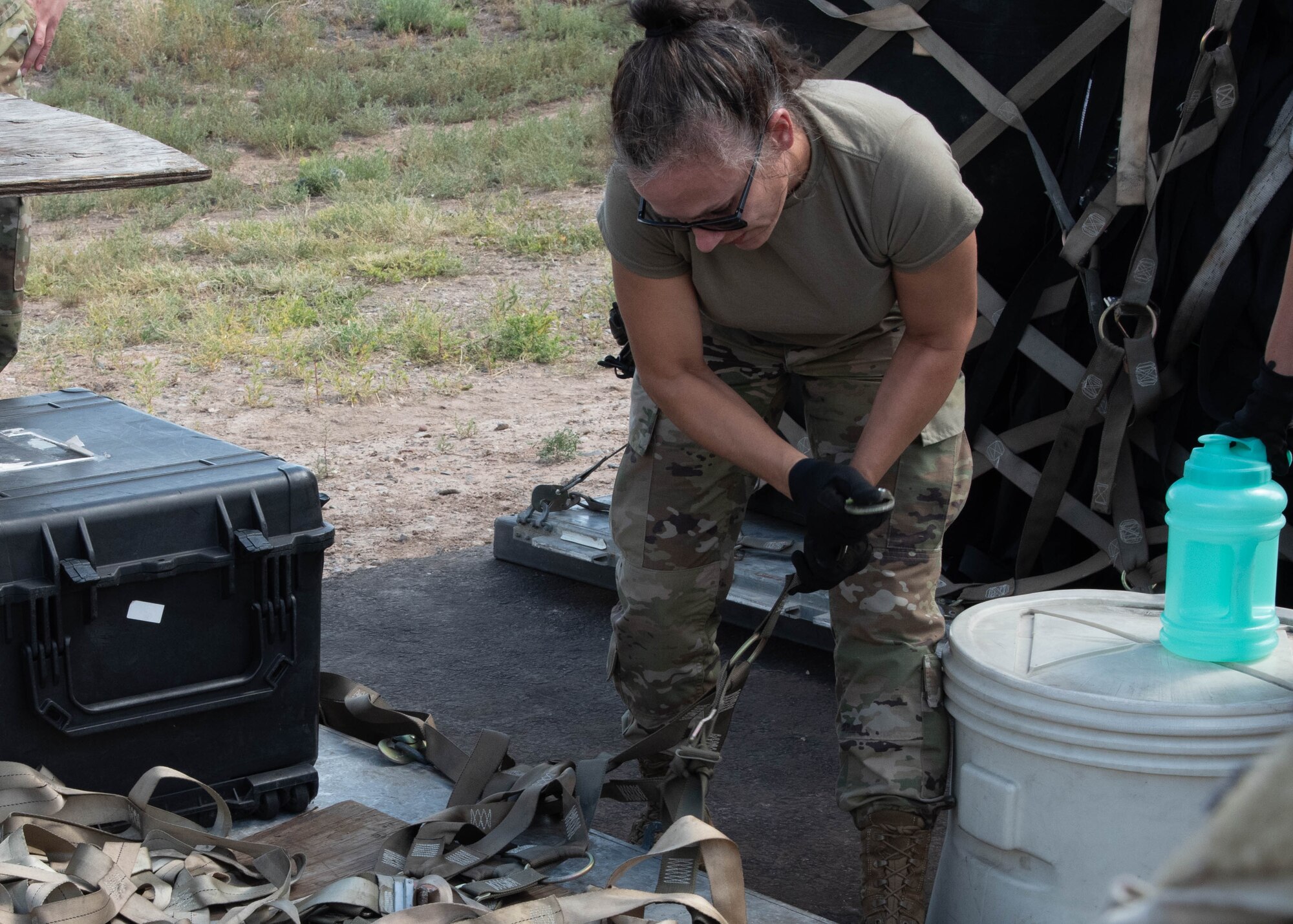Airman ties down cargo to pallet