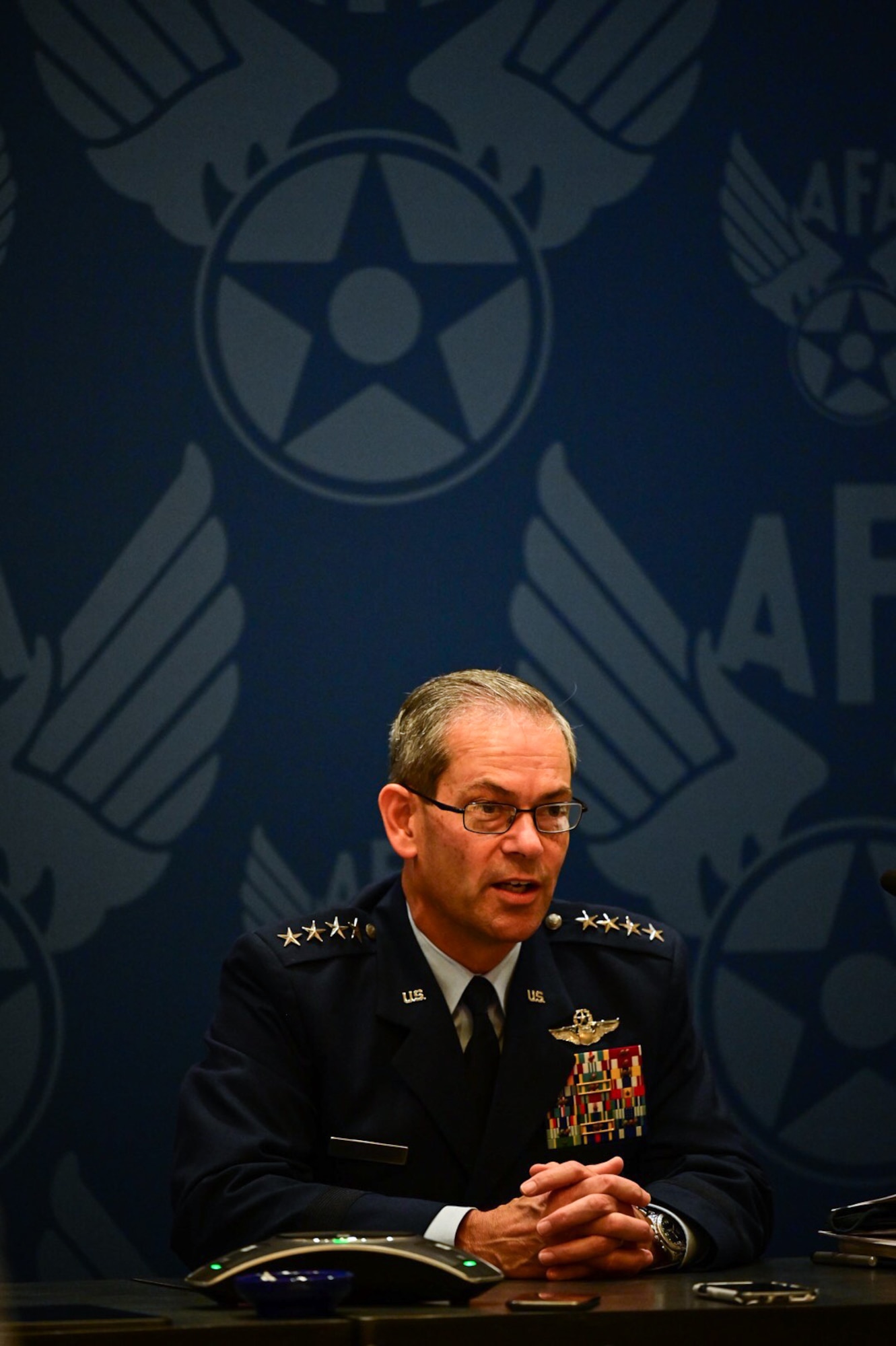 Gen. Ken Wilsbach, Pacific Air Forces commander, speaks with the media about agile combat employment, a free and open Indo-Pacific and the importance of Allies and Partners at Air Force Association’s Air, Space and Cyber Conference, National Harbor, Maryland, Sept. 21, 2021. Wilsbach took opportunities to speak with the media, think tank members and Air Force civic leaders about what great work PACAF Airmen are doing while answering their questions about how we are focused on competition and deterrence to keep a free and open Indo-Pacific. (U.S. Air Force photo by Staff Sgt. Hailey Haux)