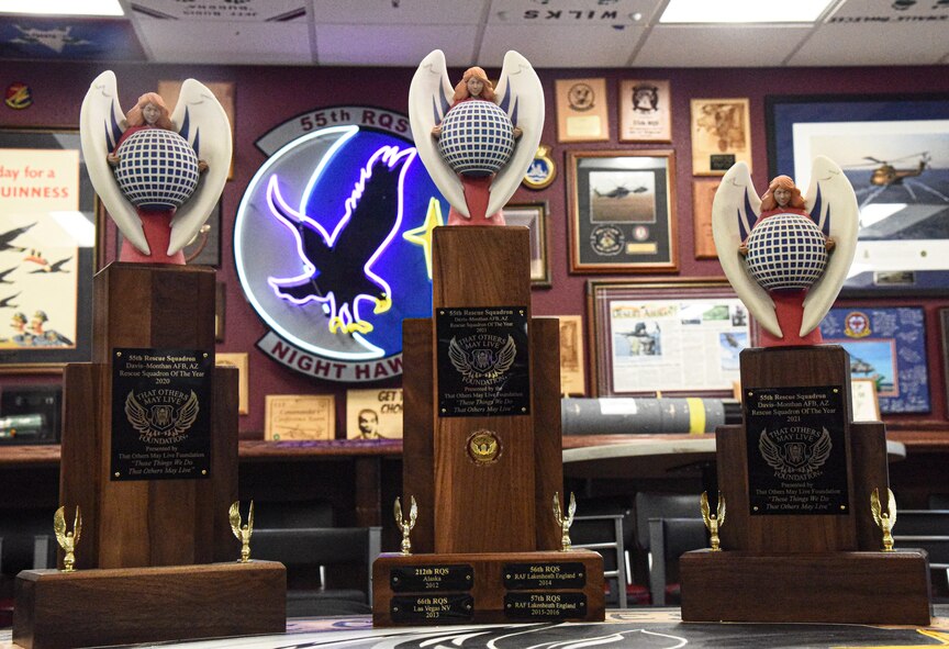 Pictured above are awards representing the That Others May Live Foundation Rescue Squadron of the Year award.