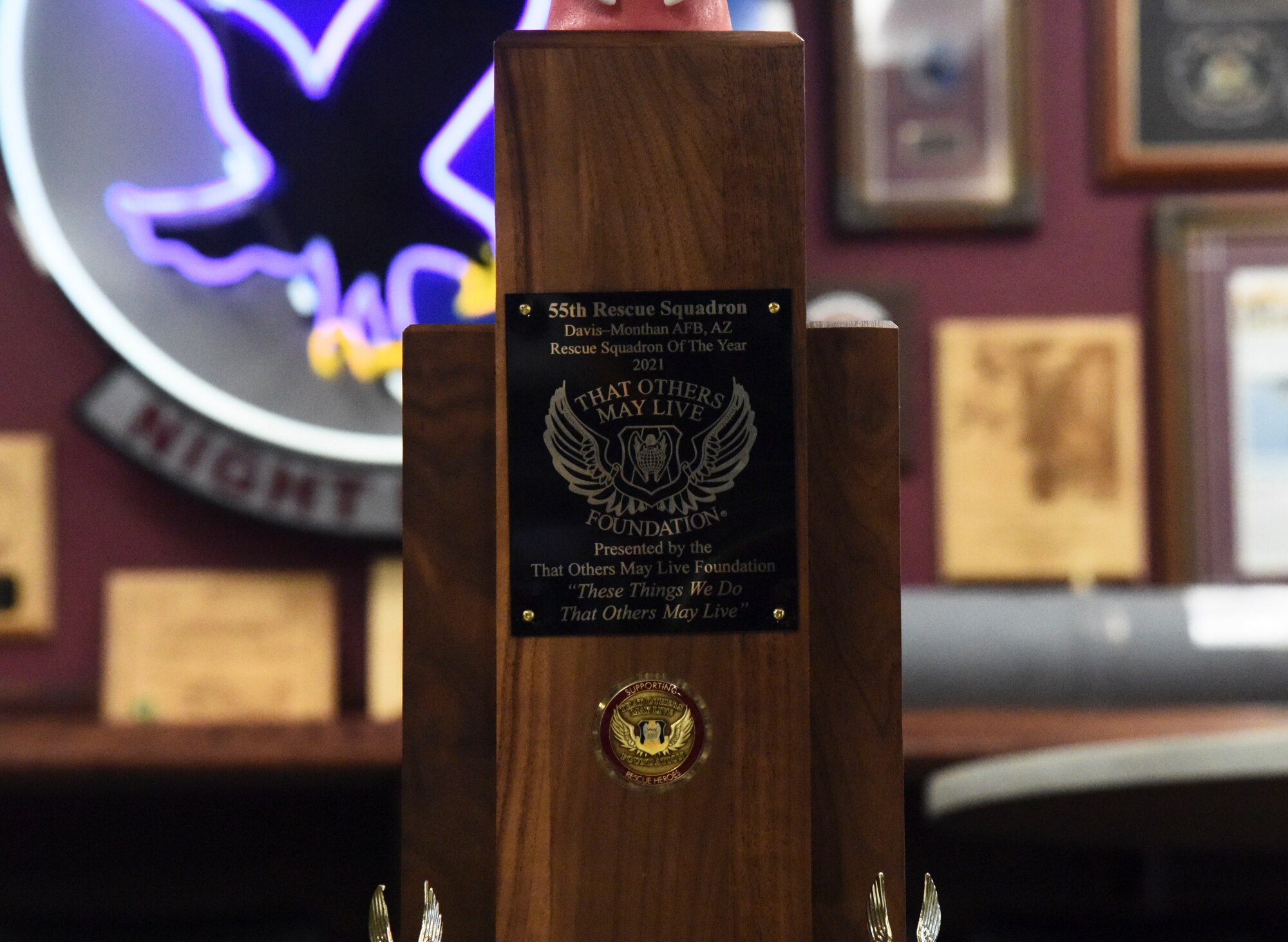 Pictured above is an award representing the That Others May Live Foundation Rescue Squadron of the Year award.