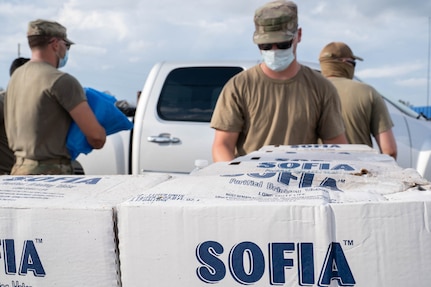 Louisiana National Guardsmen distribute food and water to the community during the recovery from Hurricane Ida, in Lockport, La., Aug. 31, 2021, during the recovery from Hurricane Ida.