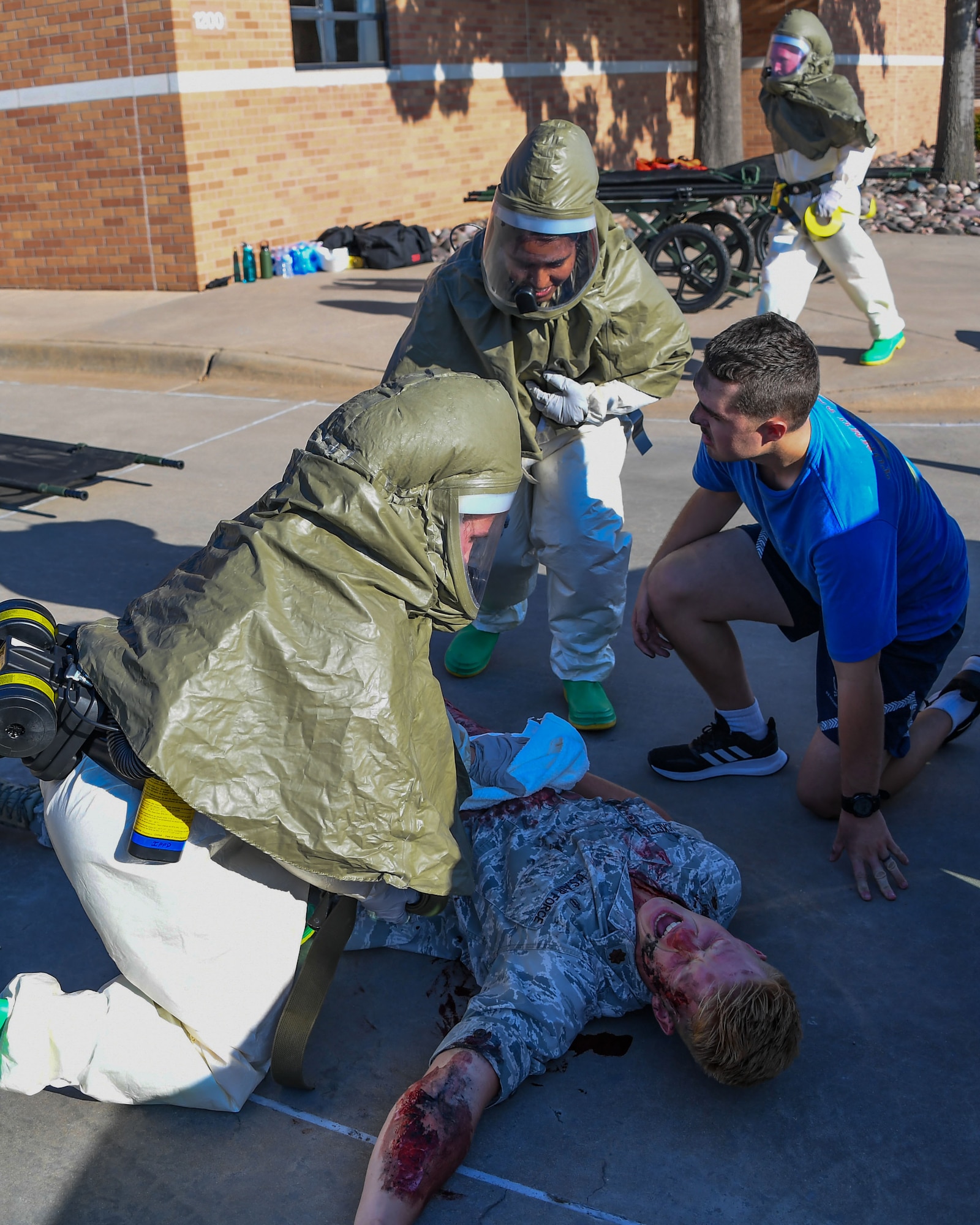 Manpower and security team assist patient during exercise