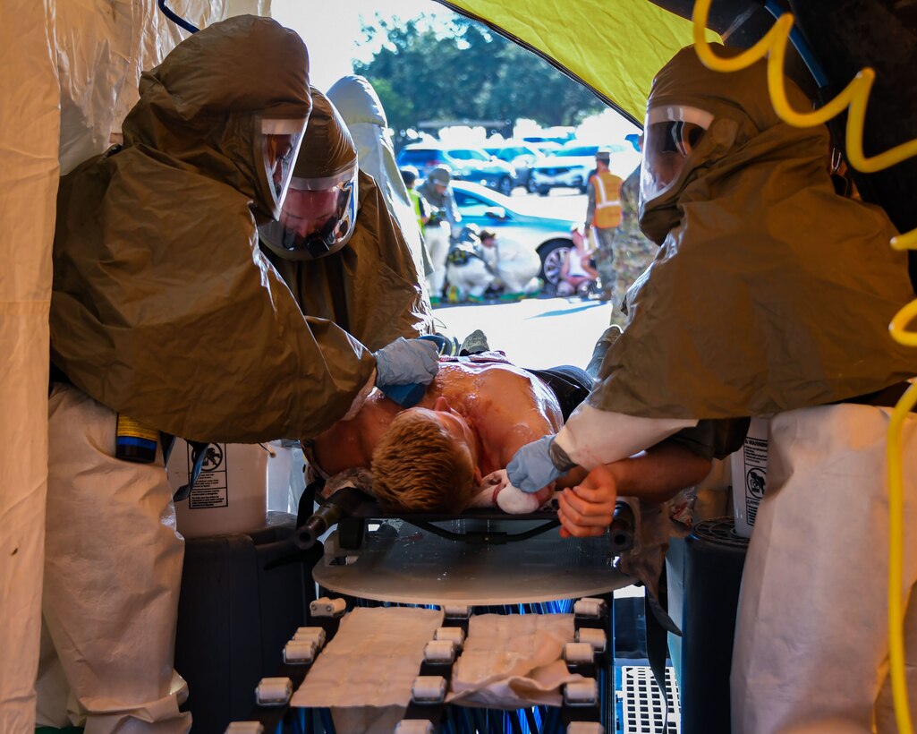 Bioenvironmental team practices decon during exercise