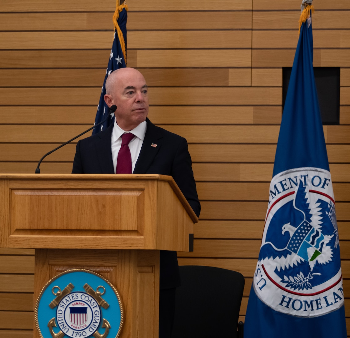 DHS Secretary Alejandro Mayorkas at podium for 2021 NHHM event