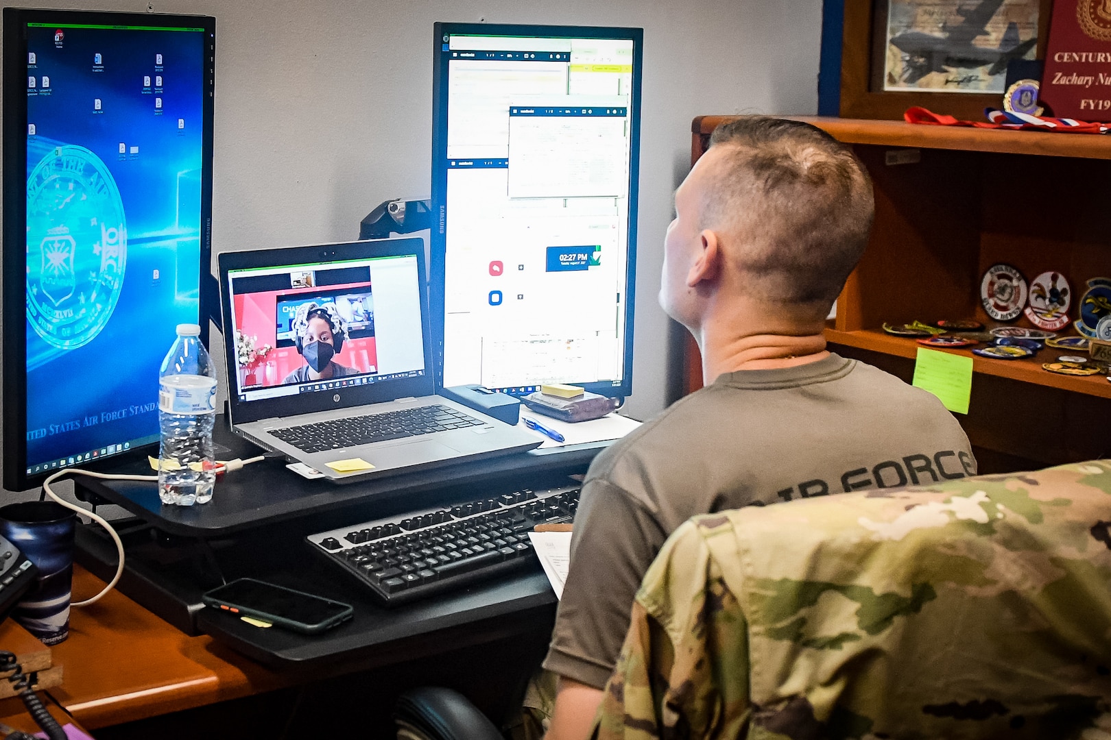 Air Force Reserve having virtual meeting with active duty member.