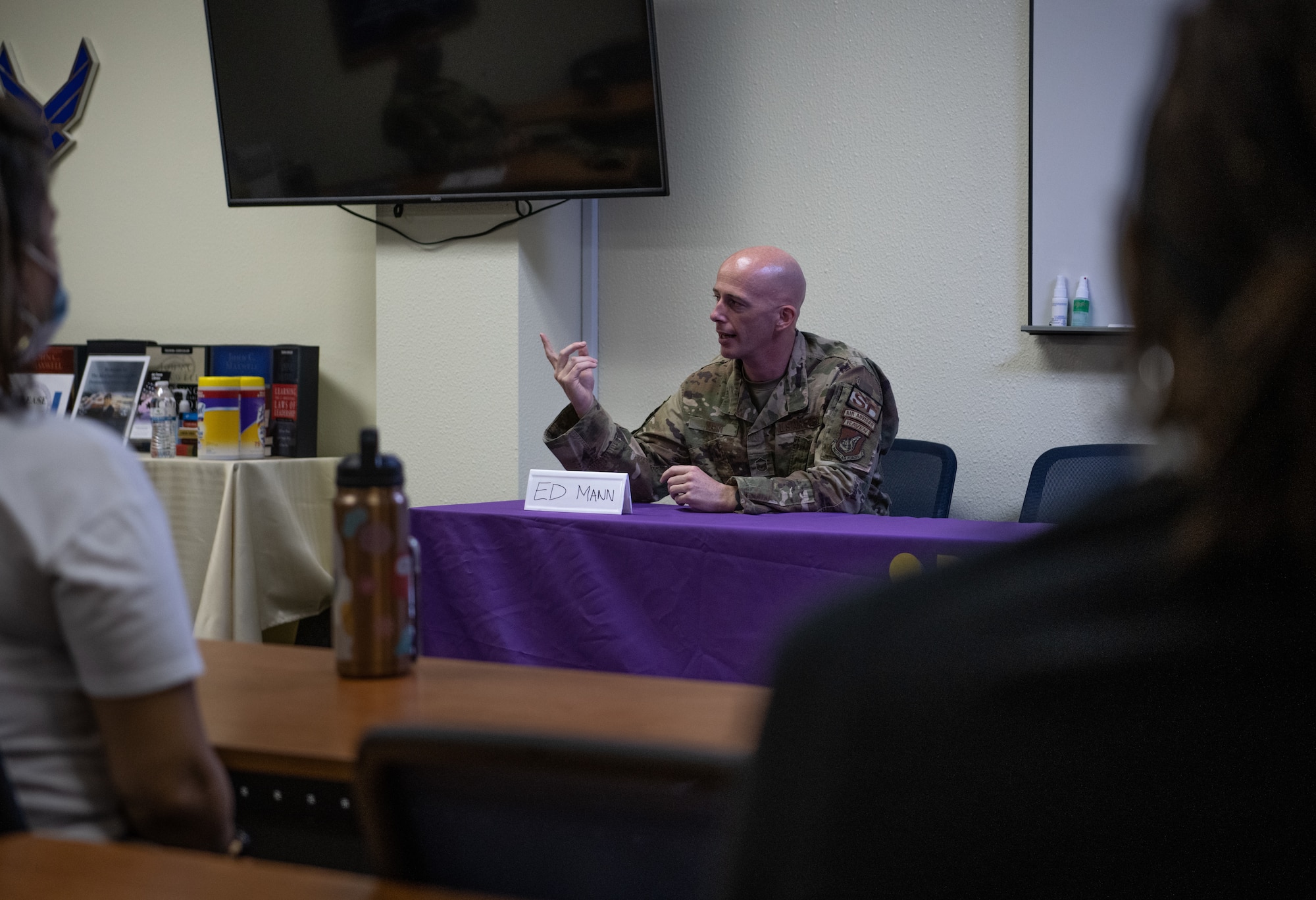 Participants share their experiences overcoming adversity during a Storytellers event at Kadena Air Base, Japan, Sept. 9, 2021.