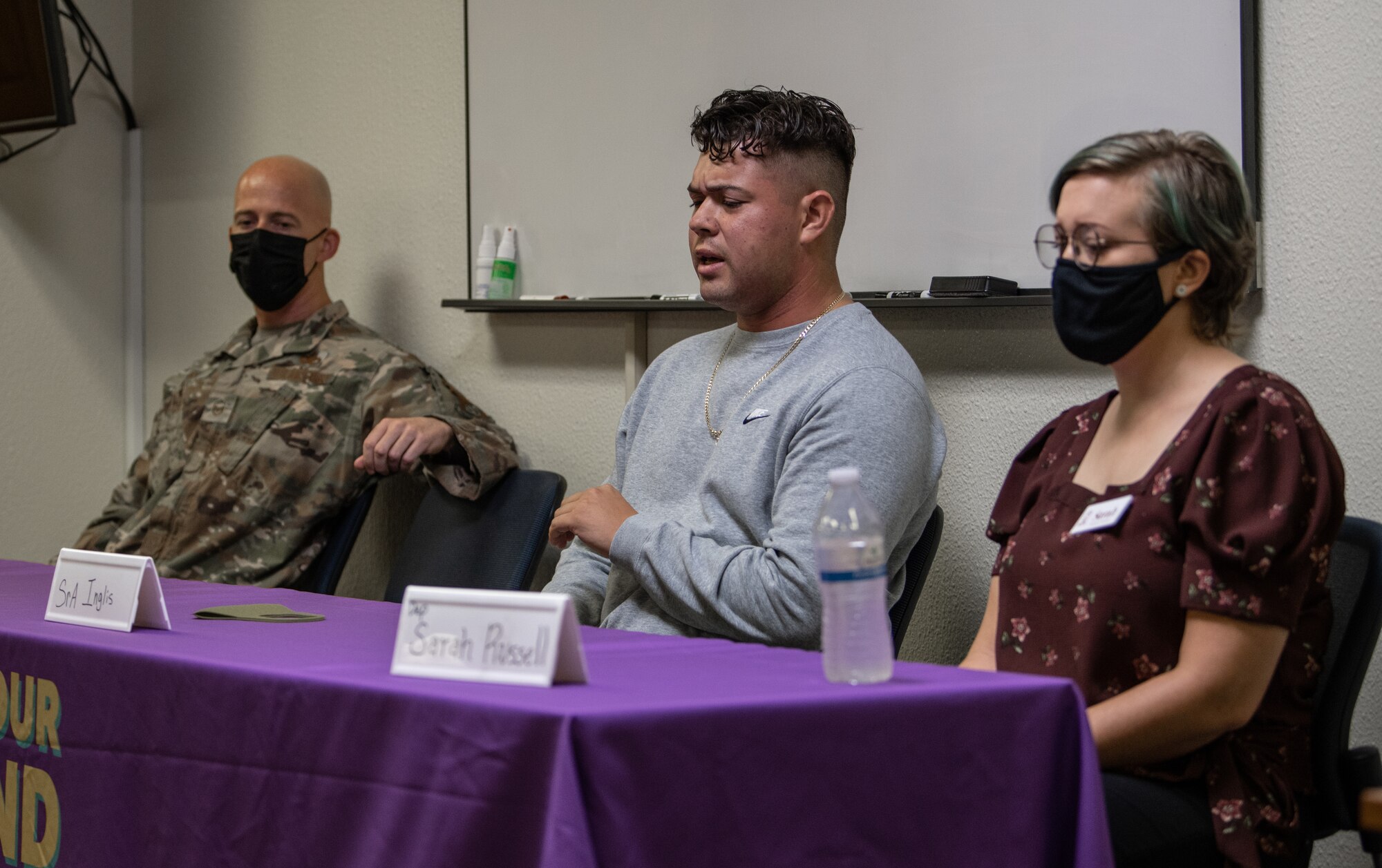 Participants share their experiences overcoming adversity during a Storytellers event at Kadena Air Base, Japan, Sept. 9, 2021.