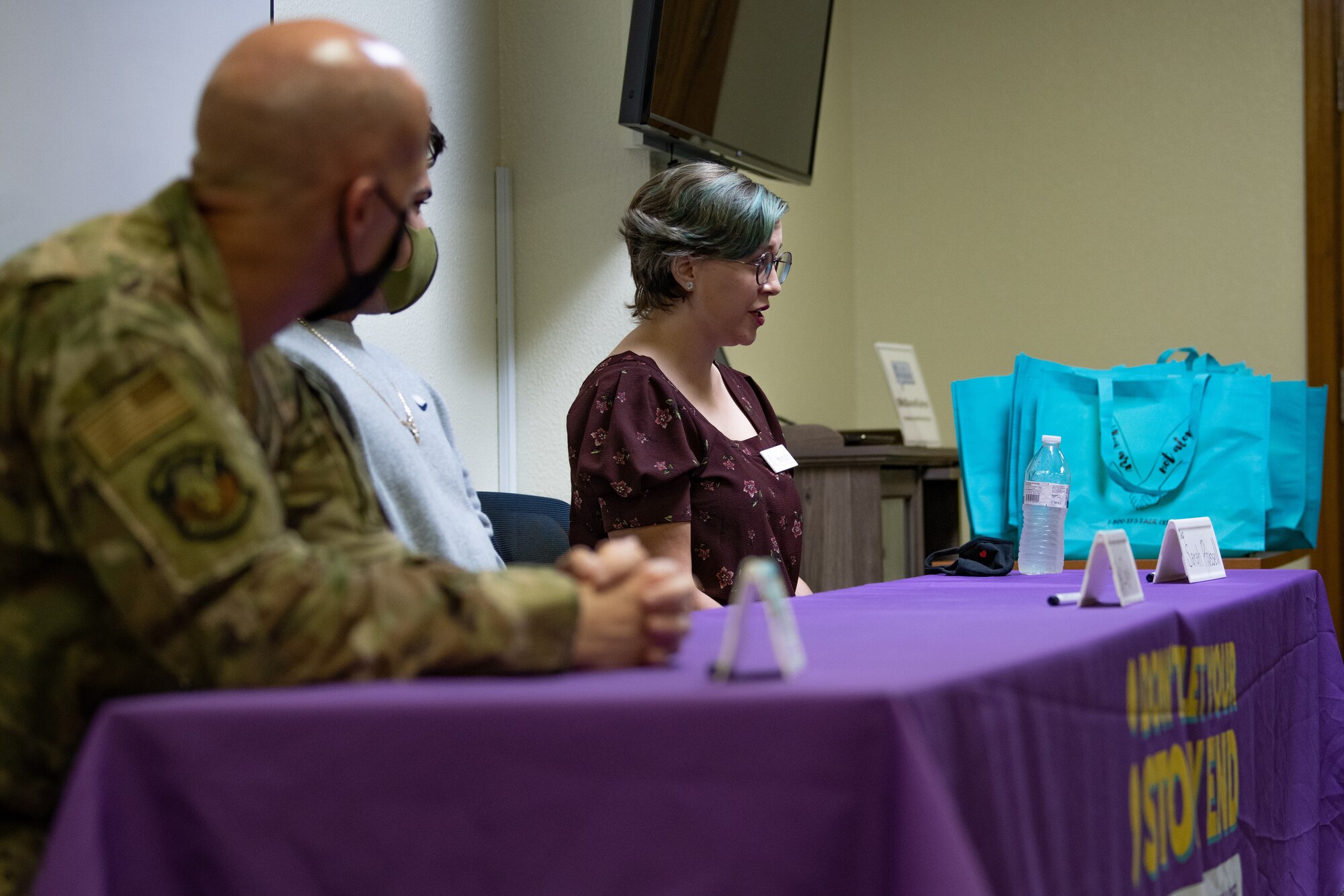 Participants share their experiences overcoming adversity during a Storytellers event at Kadena Air Base, Japan, Sept. 9, 2021.
