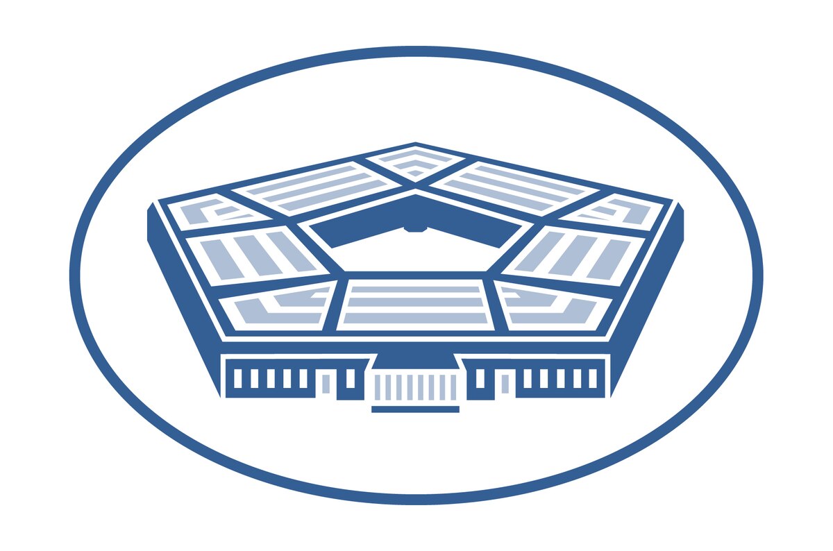 A blue Pentagon graphic in an oval