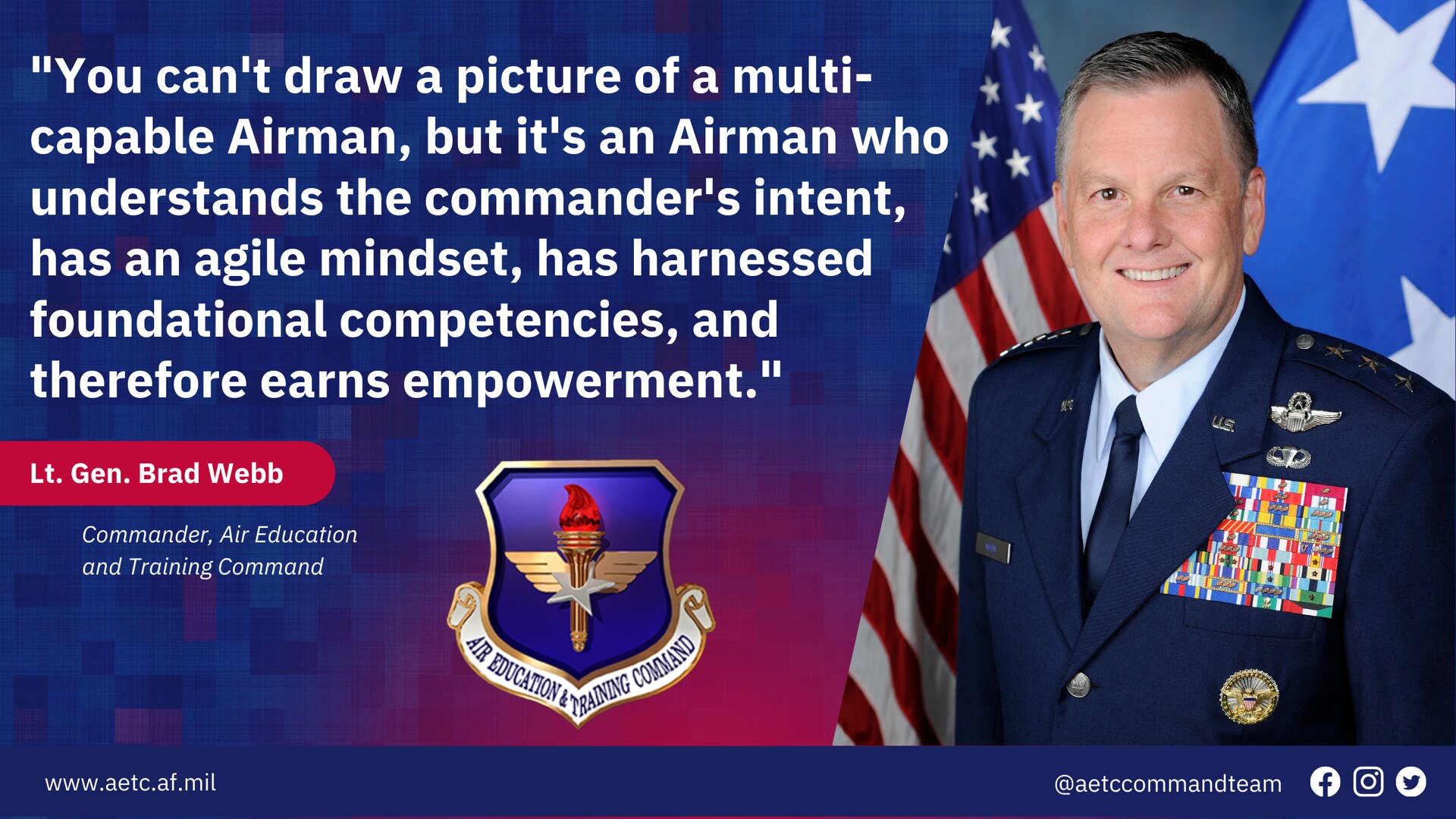 picture of Lt Gen Webb with quote