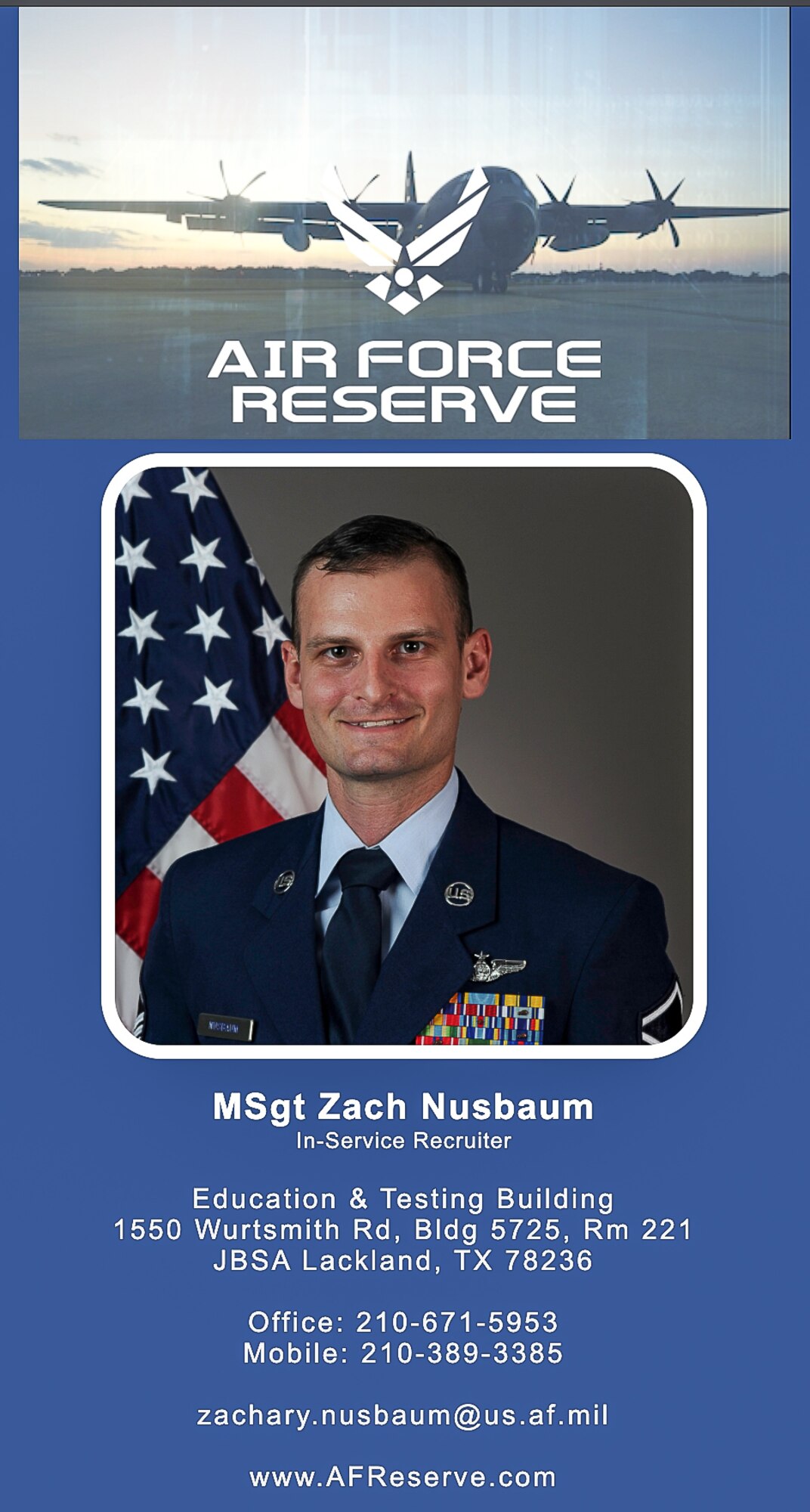 Electronic business card for Air Force Reserve recruiter