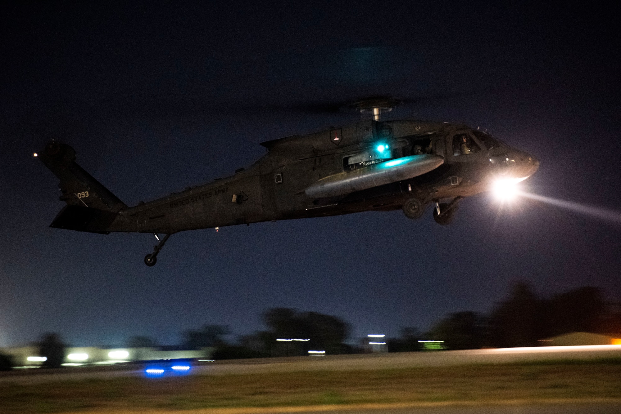 A U.S. Army UH-60 Black Hawk assigned to Task Force Black Cat prepares to land