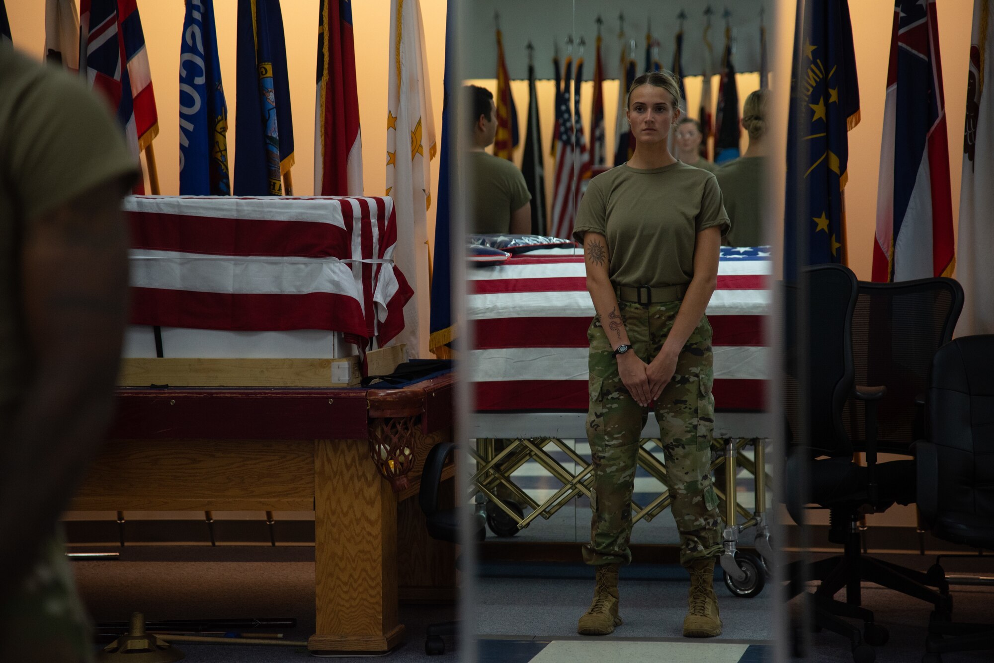 girl standing in ceremonial at-ease