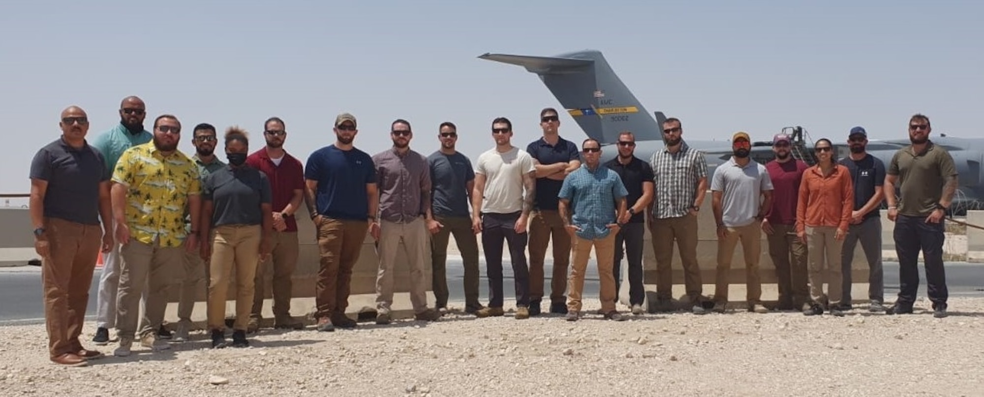 Members of the Office of Special Investigations 2nd Field Investigations Region's 24th Expeditionary Field Investigations Squadron/Detachment 241 Screening Team assembled at Al Udeid Air Base, Qatar, to support Operation Allies Refuge. (Photo submitted by 2 FIR)