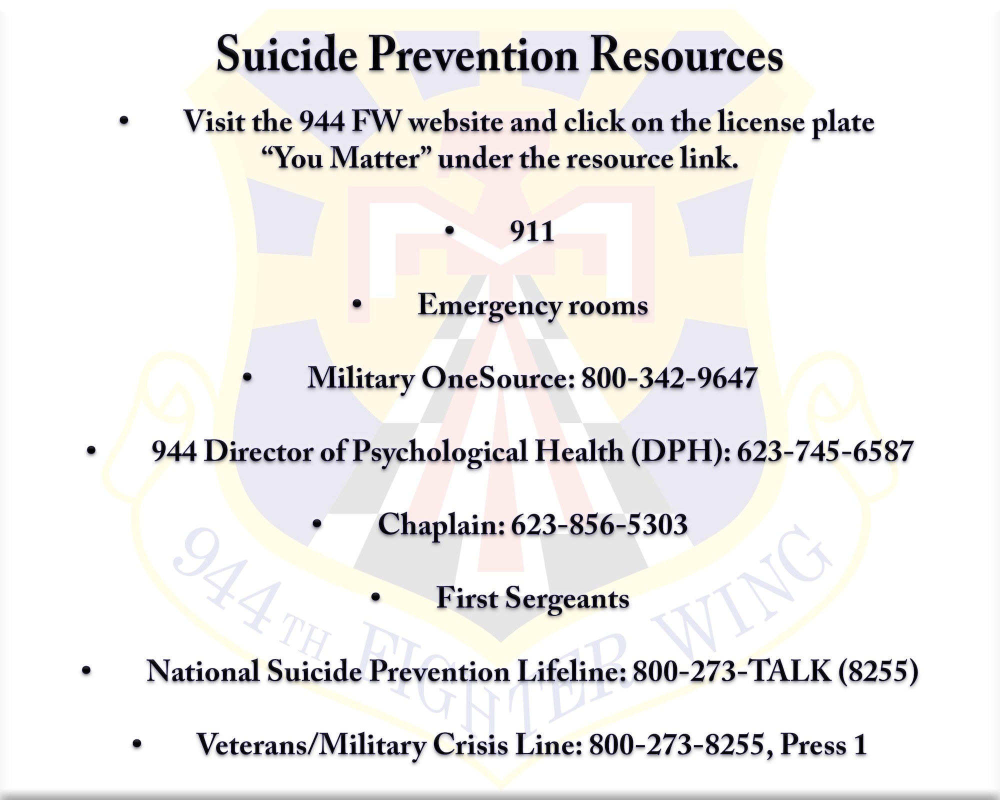 Here are some resources that are available to help you or to get help for your wingman.