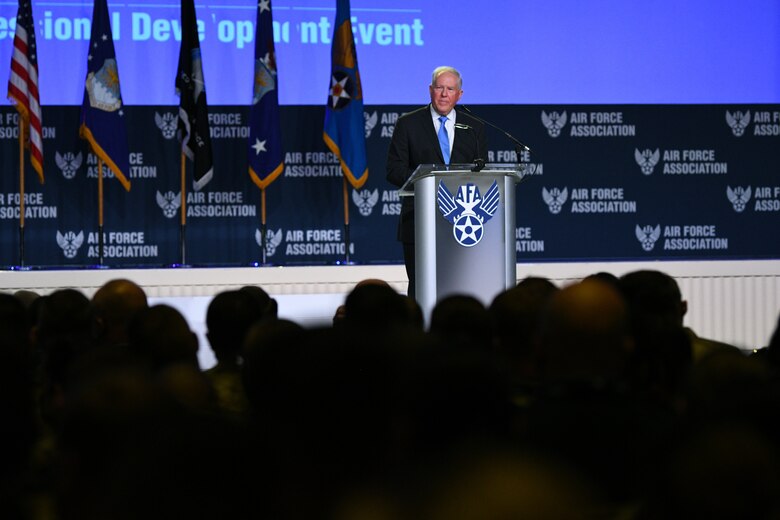 Secretary of the Air Force Frank Kendall speaks at the AFA's 2021 Air, Space & Cyber Conference