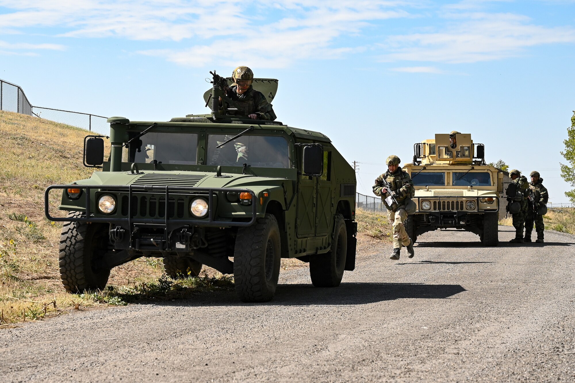 Defenders with the 75th Security Forces Squadron conduct convoy operations during a readiness exercise at Hill Air Force Base, Utah, Sept. 23, 2021. Squadrons from the 75th Air Base Wing participated in a phase II readiness exercise where they were assessed while performing tasks in an austere environment. (U.S. Air Force photo by R. Nial Bradshaw)