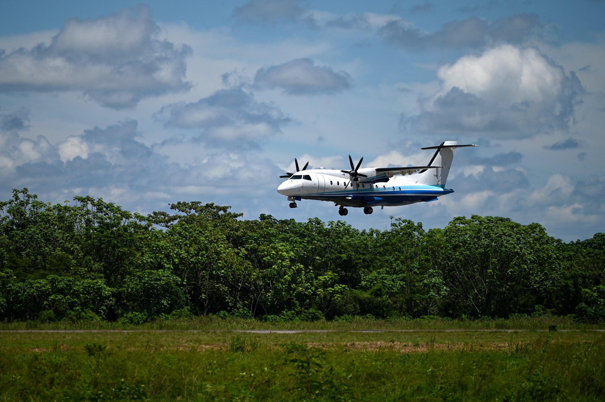 A U.S. Air Force Special Operations Command C-146A Wolfhound assigned to the 492nd Special Operations Wing lands in order to deliver simulated casualties evacuated from an exercise disaster zone Sept. 2, 2021,