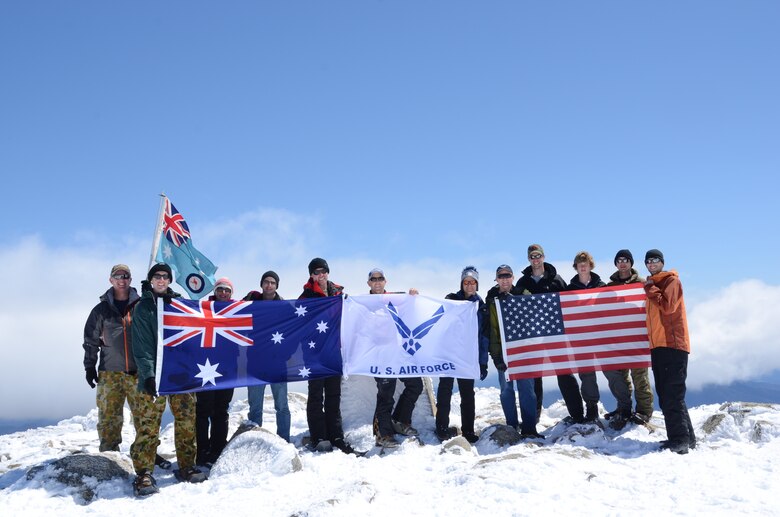 Air Force seven summits challenge team stands at the top of the Mount Kosciuszko
