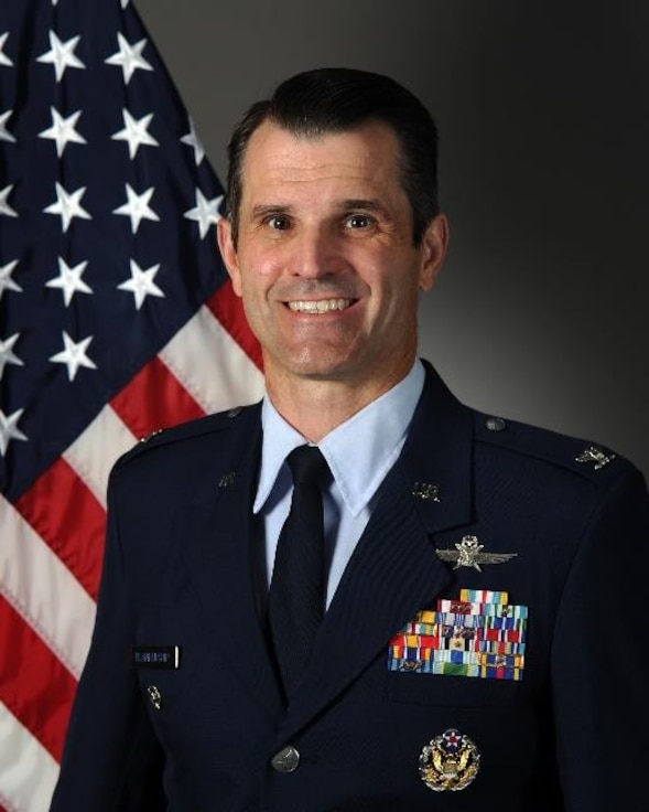 Male in Air Force blues uniform.