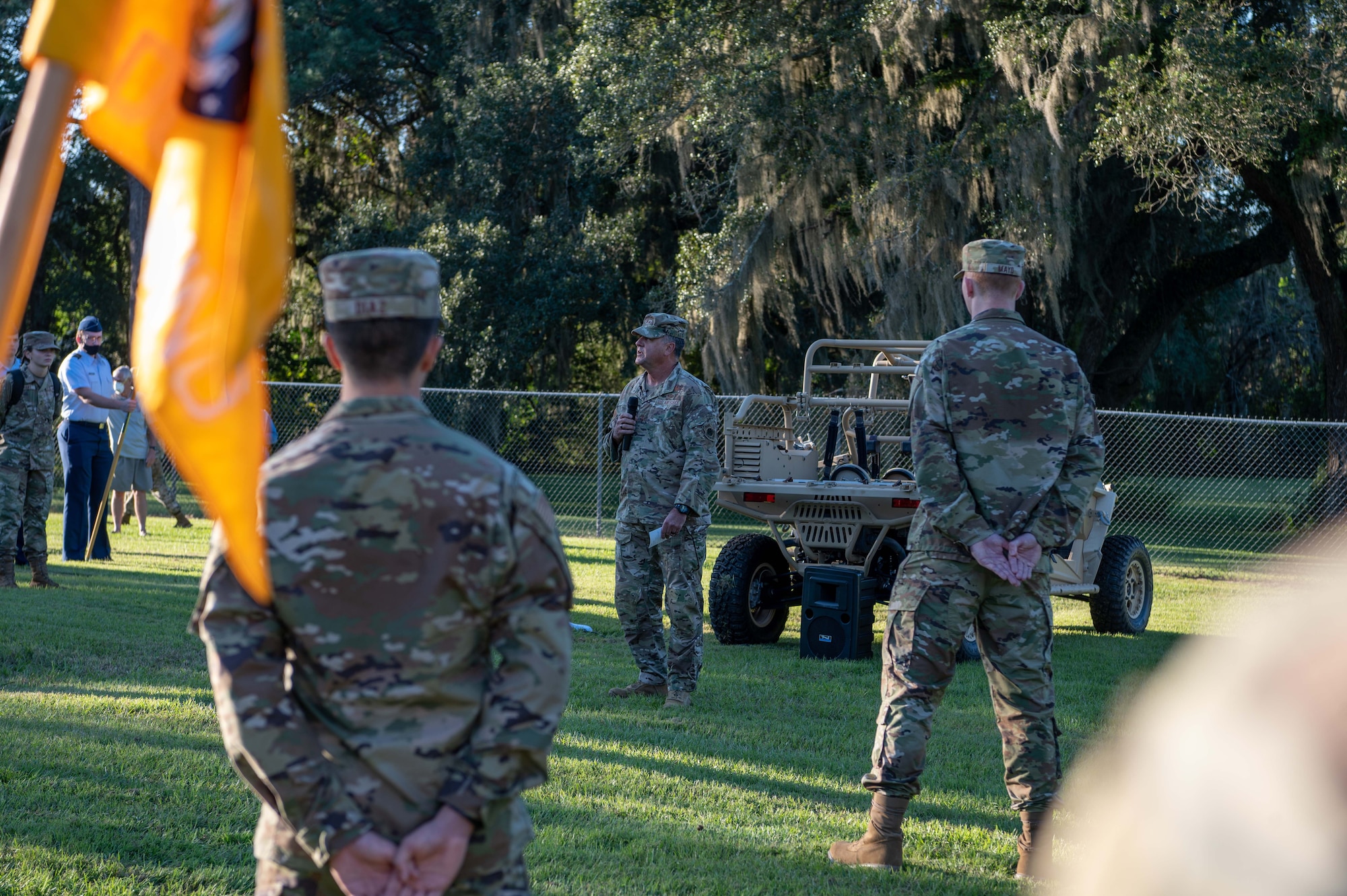 U.S. Air Force Maj. Gen. Eric Hill, Air Force Special Operations Command deputy commander, speaks to ROTC cadets at Florida State University and Florida A&M University during an event Sept. 23, 2021. Hill spoke about diversity, inclusion and the type of leaders needed for the future of the force. (U.S. Air Force photo by Staff Sgt. Rito Smith)