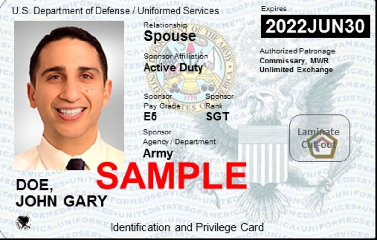 A sample ID card with photo and identifying information.