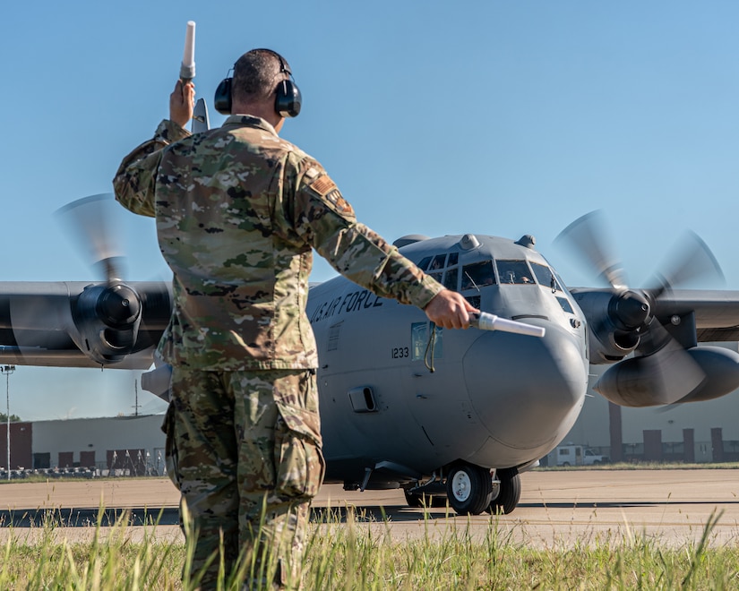 The last of eight C-130 H-model aircraft departs the Kentucky Air National Guard Base in Louisville, Ky., Sept. 24, 2021, as the 123rd Airlift Wing prepares to convert to the C-130J Super Hercules. The unit is slated to begin receiving the most modern variant of the venerable transport plane on Nov. 6. In the meantime, the departing H-models — which the Kentucky Air Guard has flown since 1992 — are being transferred to the Delaware Air National Guard. Tail number 11233 has logged 9,967 hours of flight time all over the world, supporting every kind of mission from humanitarian airlift to combat resupply operations. (U.S. Air National Guard photo by Tech. Sgt. Joshua Horton)