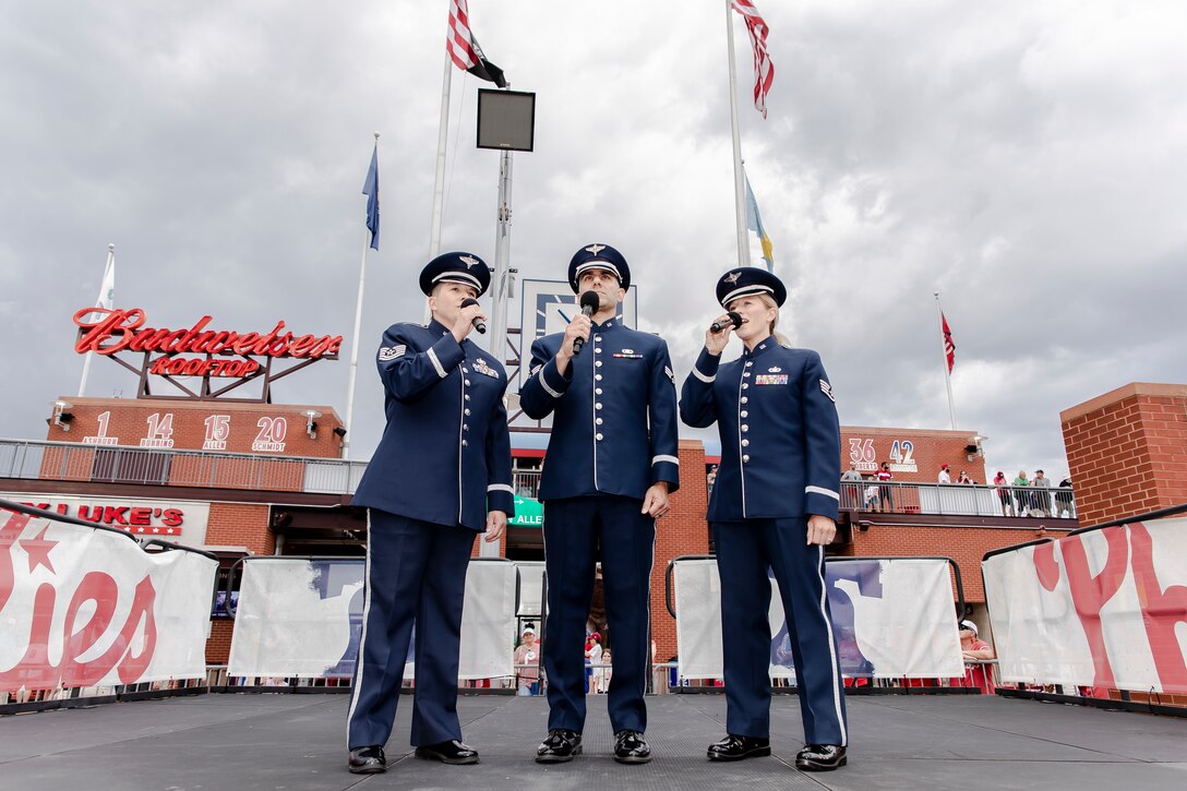 July 4, 2021,Philadelphia, PA: God Bless America, performed by vocal trio