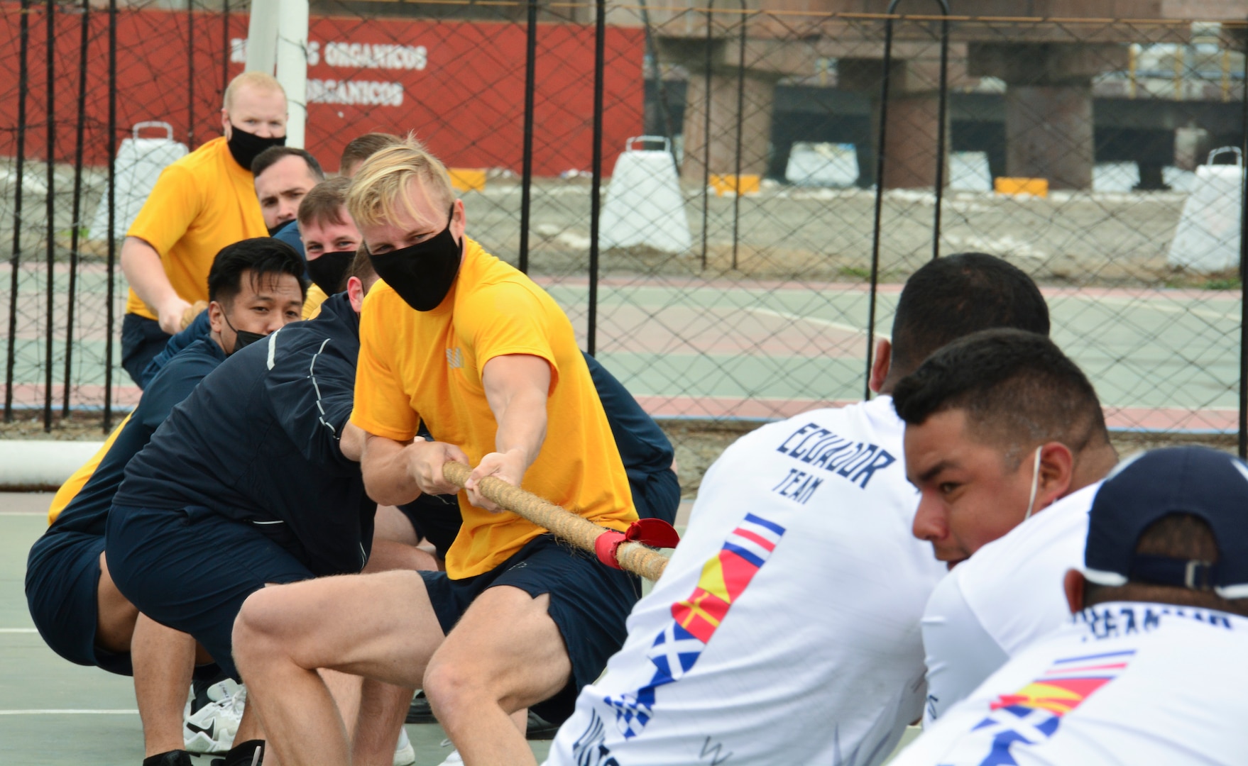 The “Golden Eagles” of Patrol Squadron (VP) 9 participate in a tug-of-war competition against Ecuador during the in port events for UNITAS LXII 2021 at Callao Navy Base Sept. 25, 2021.