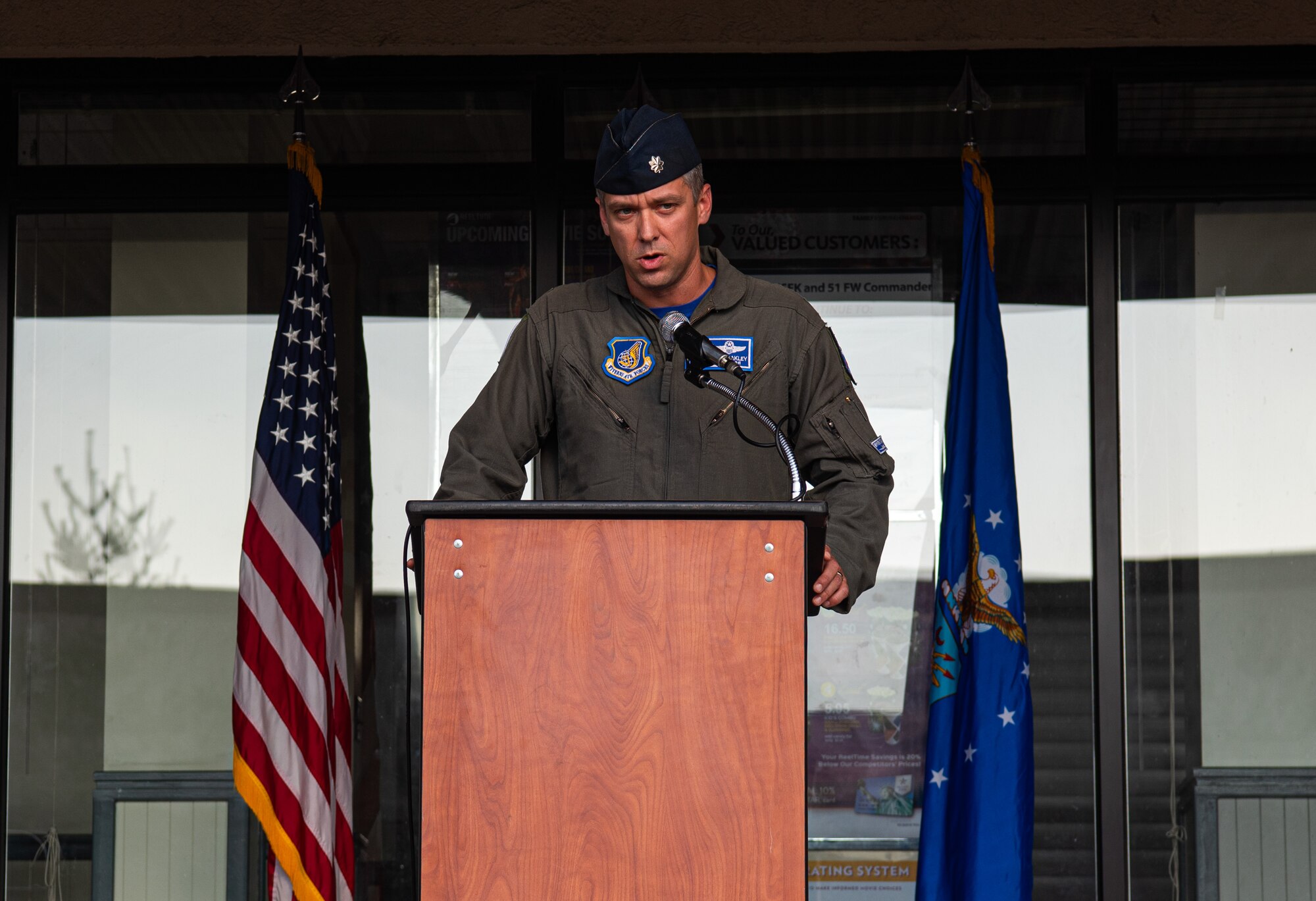 Lt. Col. William Yoakley, 51st Operational Support Squadron commander, delivers a heartfelt speech during a Prisoner of War and Missing in Action ceremony Sept. 24, 2021, at Osan Air Base, Republic of Korea.