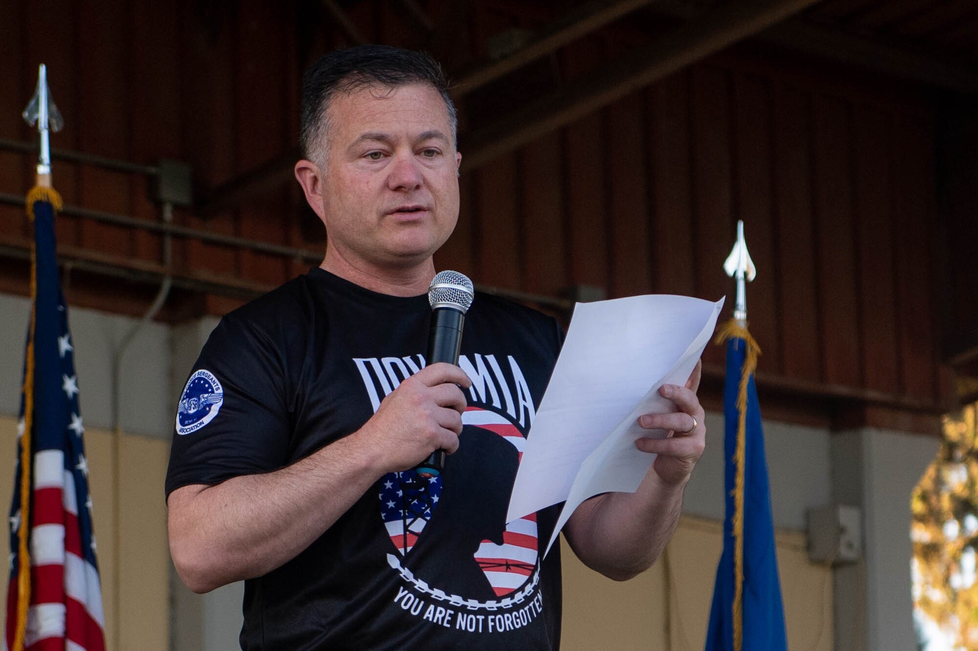 Col Gingrich speaking during POW/MIA event