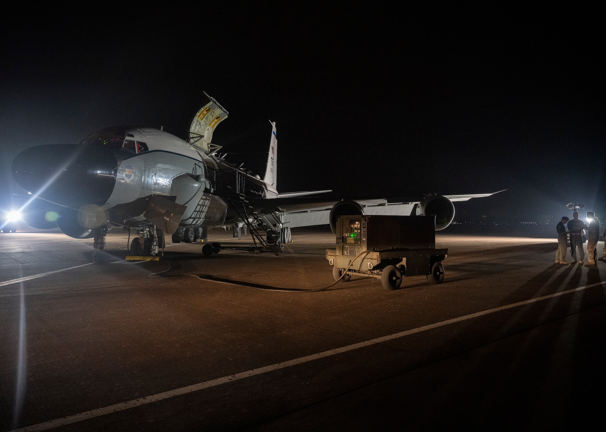 A U.S. Air Force RC-135 sits on the flight line as it prepares for flight during the High Life exercise on RAF Fairford, England, Sept. 15, 2021.