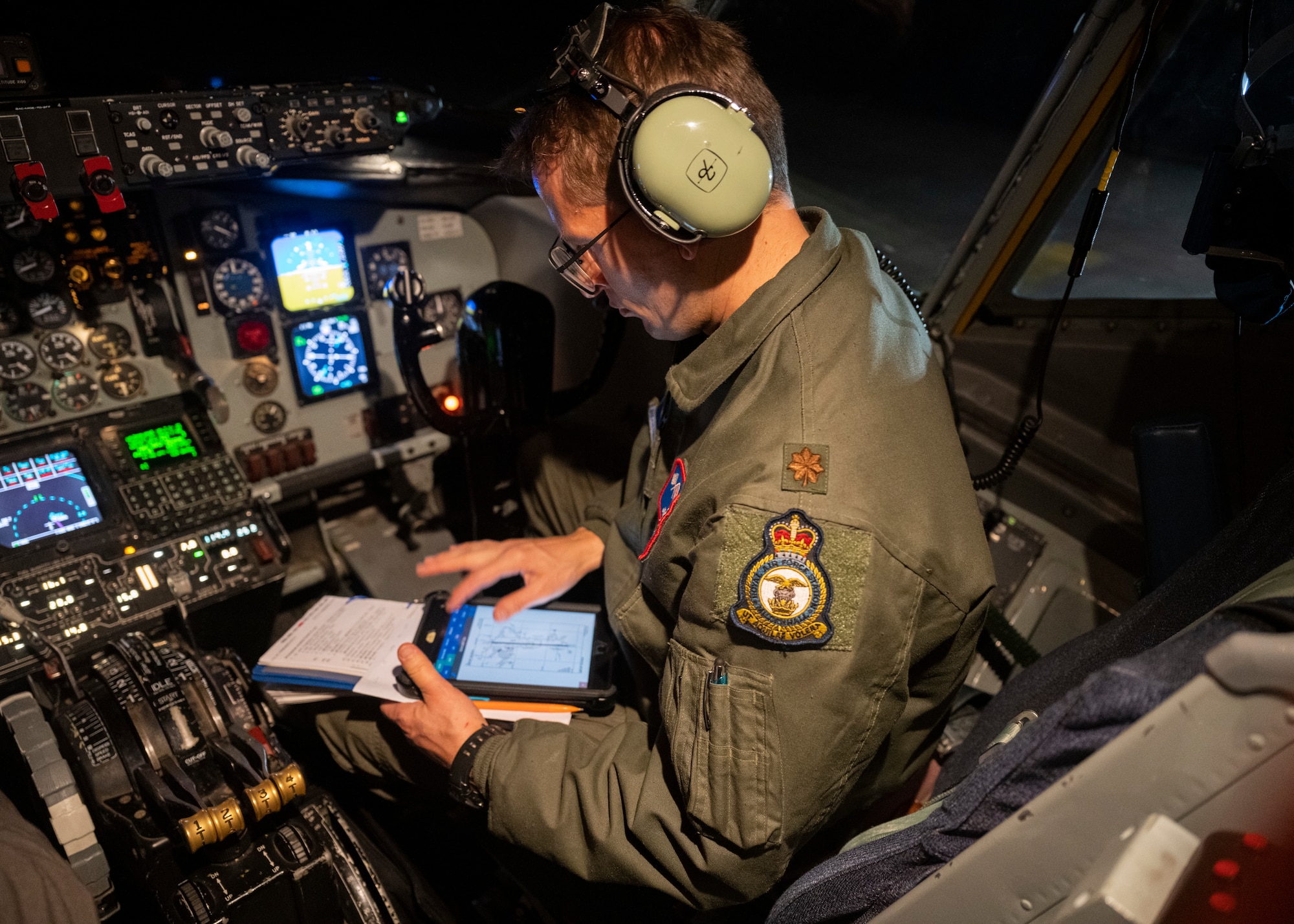 U.S. Air Force Maj. Joe Schmitt, 351st Air Refueling Wing Pilot, conducts preflight operations in a KC-135 assigned to the 100th Air Refueling Wing at Royal Air Force Mildenhall prior to take off on RAF Fairford, England, Sept. 15, 2021.