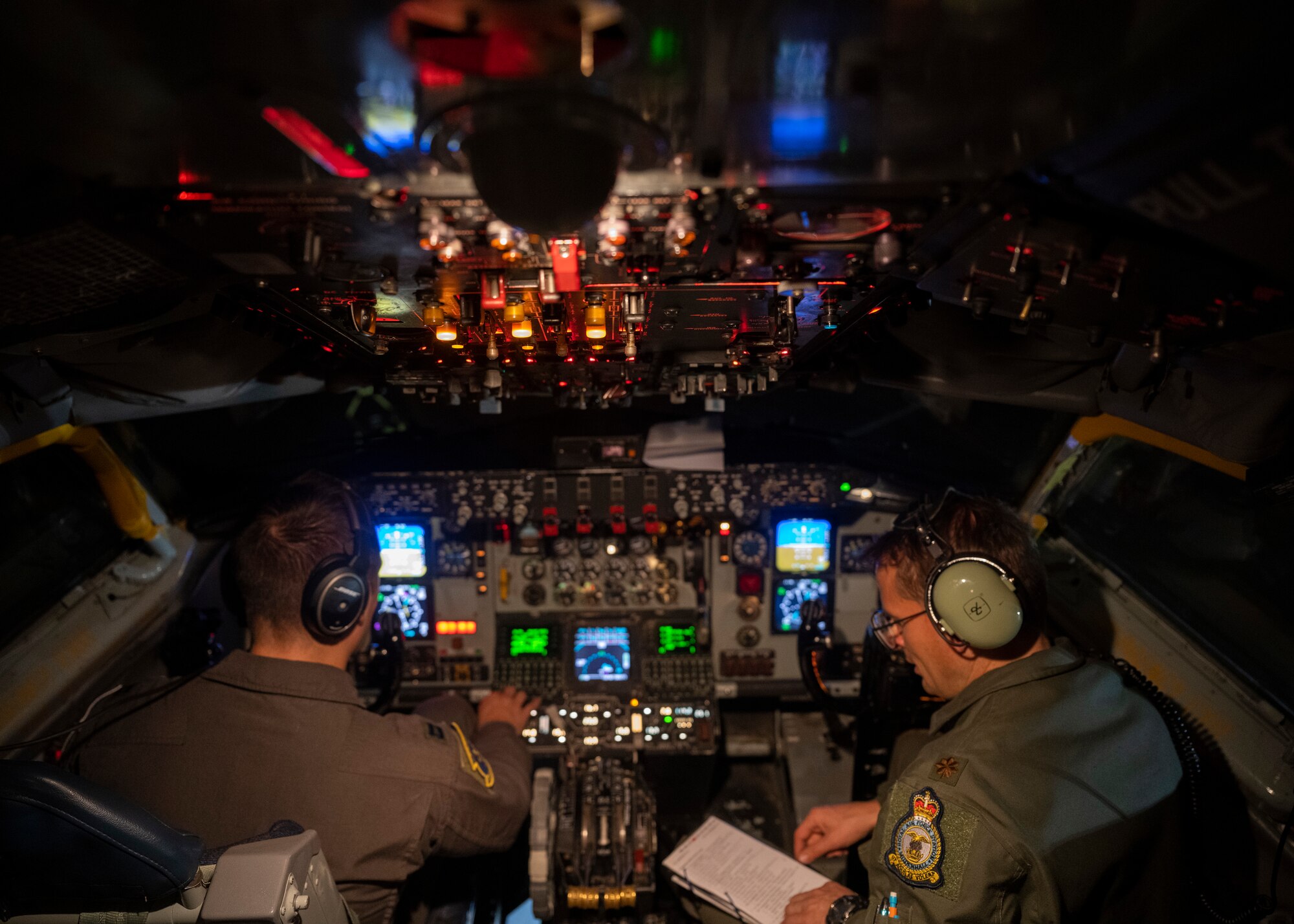 U.S. Air Force pilots conduct pre-flight operations in a KC-135 Stratotanker assigned to 100th Air Refueling Wing at Royal Air Force Mildenhall prior to taking flight on RAF Fairford, England, Sept. 15, 2021.