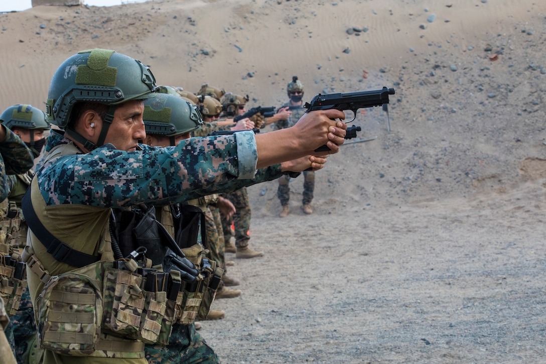 U.S. and Peruvian Marines conduct live fire training.