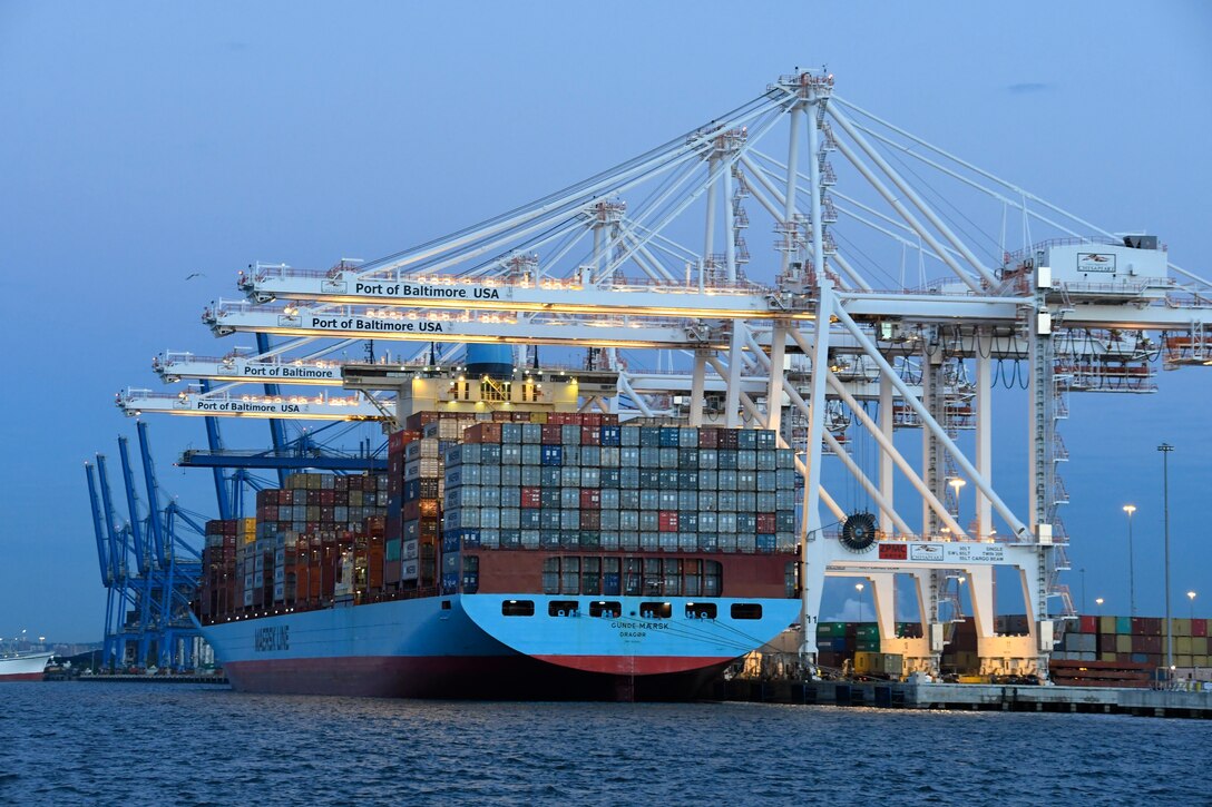 The Gunde Maersk at the Port of Baltimore.(Photo courtesy of the Maryland Department of Transportation, Maryland Port Administration)