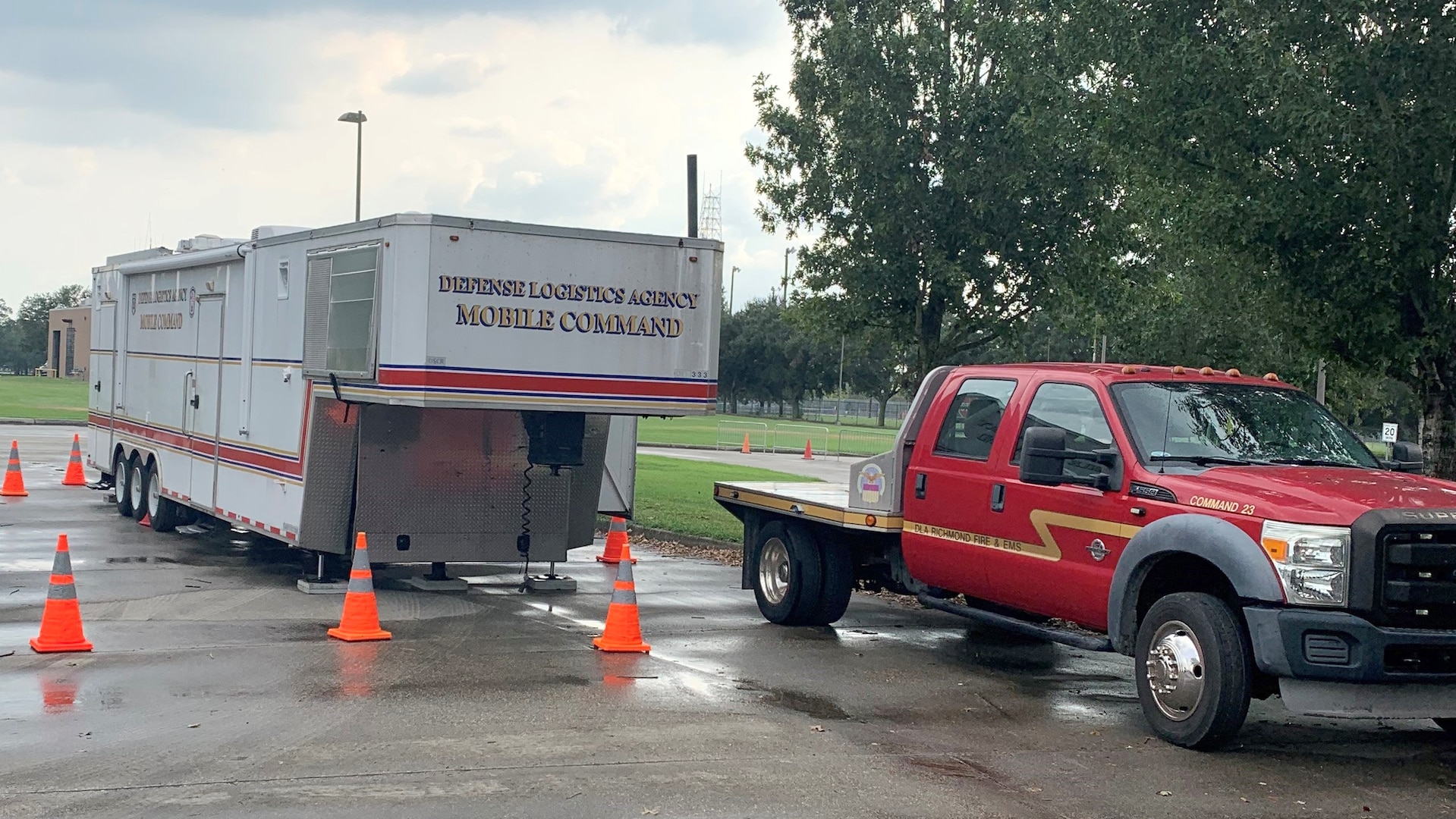 a large trailer and truck