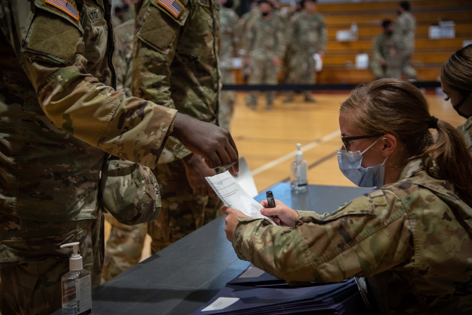 Soldiers being inprocessed