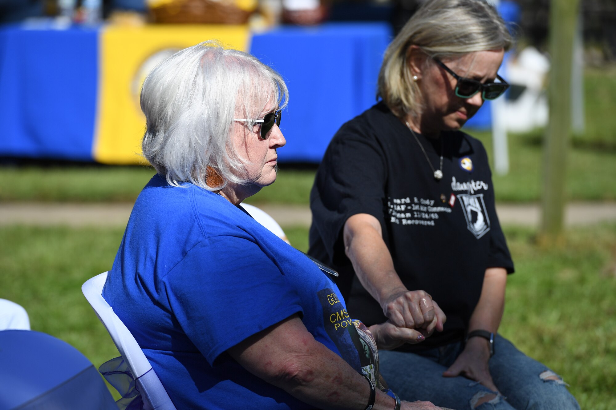 Diane Moore, daughter of U.S. Air Force Chief Master Sgt. Thomas Moore, POW/MIA Vietnam, attends the Air Force Families Forever Fallen Heroes Butterfly Garden dedication ceremony at the marina park at Keesler Air Force Base, Mississippi, Sept. 24, 2021. The garden was created as a designated location where the families of our fallen heroes can find a serene area to pay tribute to their loved one as well as honoring our fallen service members. (U.S. Air Force photo by Kemberly Groue)