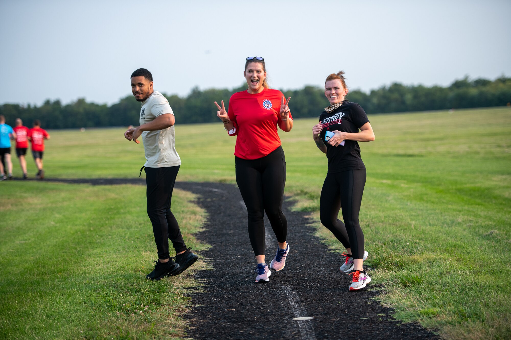 Airmen from the 73rd Airlift Squadron, 54th Airlift Squadron and 932nd Operations Support Flight virtually participate in the Bradley R. Smith memorial scholarship 5k run, 9 Sept. 2021, Scott Air Force Base, Illinois.