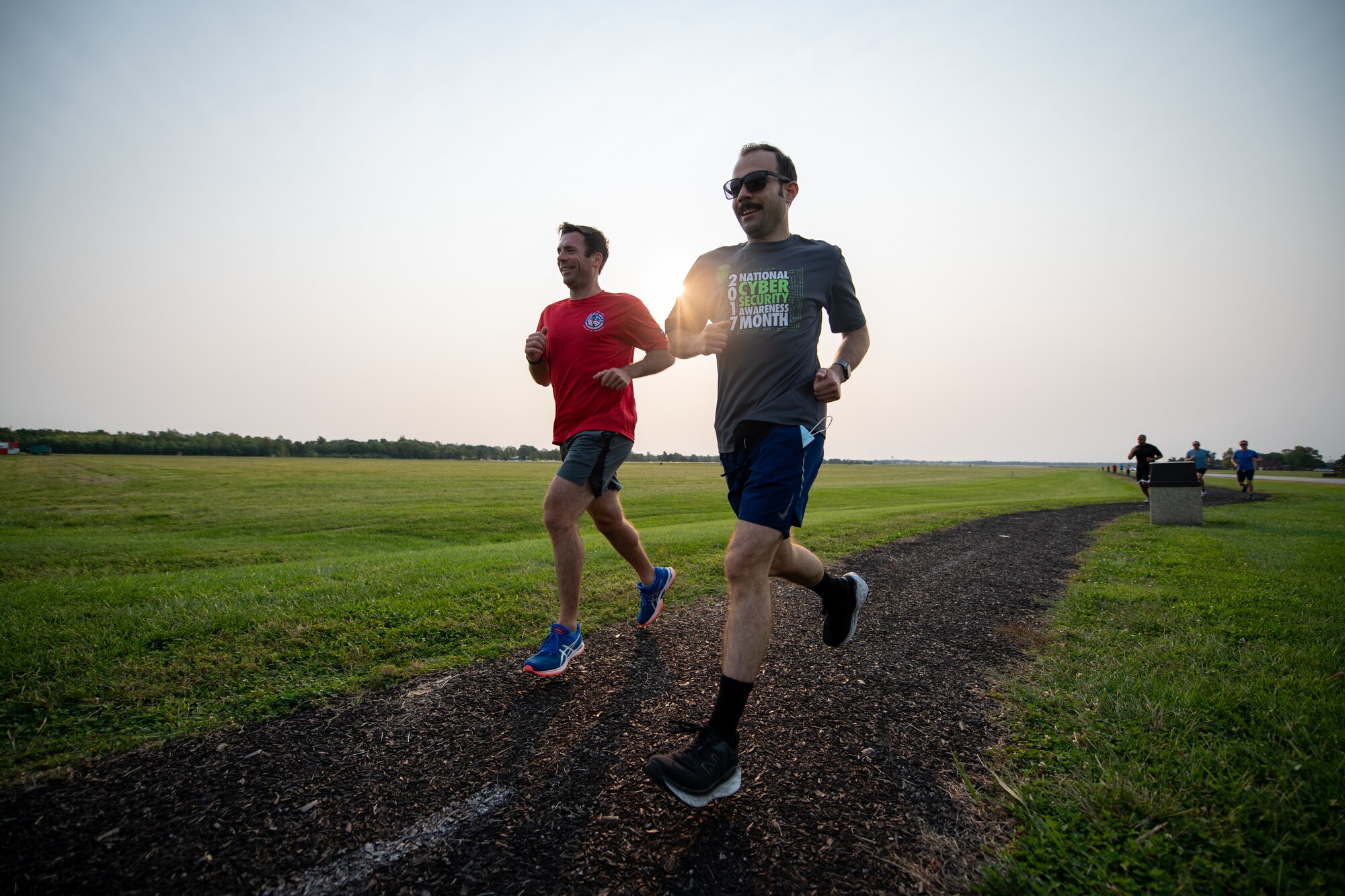 Airmen from the 73rd Airlift Squadron, 54th Airlift Squadron and 932nd Operations Support Flight virtually participate in the Bradley R. Smith memorial scholarship 5k run, 9 Sept. 2021, Scott Air Force Base, Illinois.
