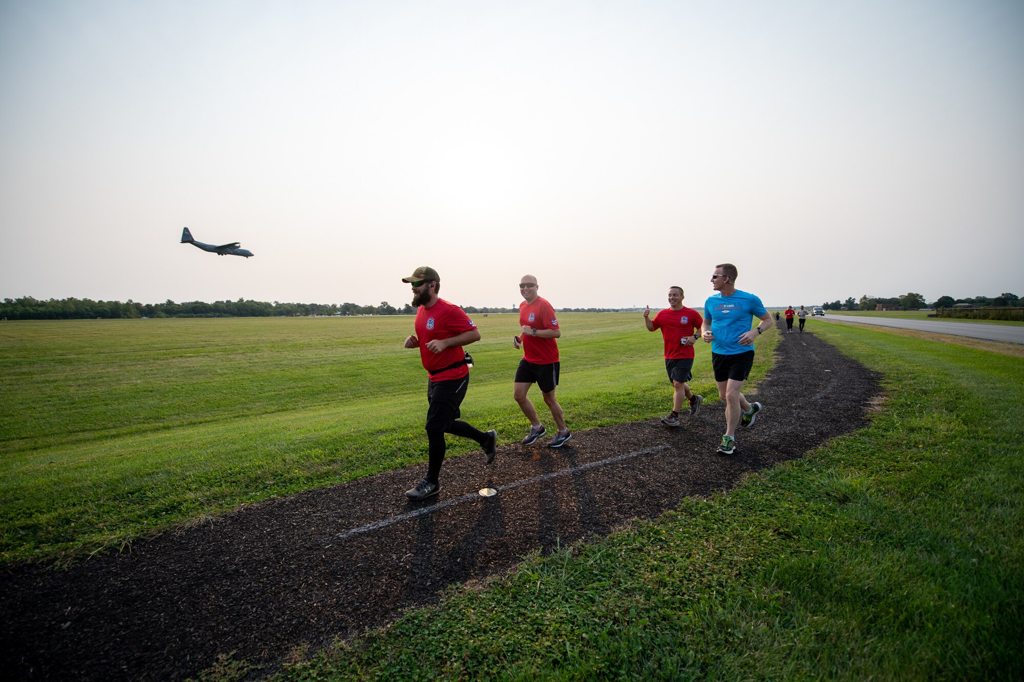 Airmen from the 73rd Airlift Squadron, 54th Airlift Squadron and 932nd Operations Support Flight virtually participate in the Bradley R. Smith memorial scholarship 5k run, 9 Sept. 2021, Scott Air Force Base, Illinois.