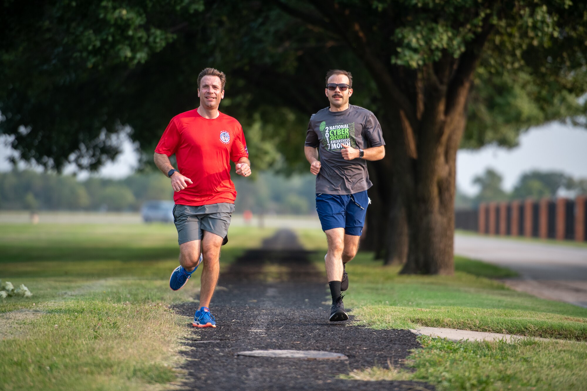 Airmen from the 73rd Airlift Squadron, 54th Airlift Squadron and 932nd Operations Support Flight virtually participate in the Bradley R. Smith memorial scholarship 5k run, 9 Sept. 2021, Scott Air Force Base, Illinois.