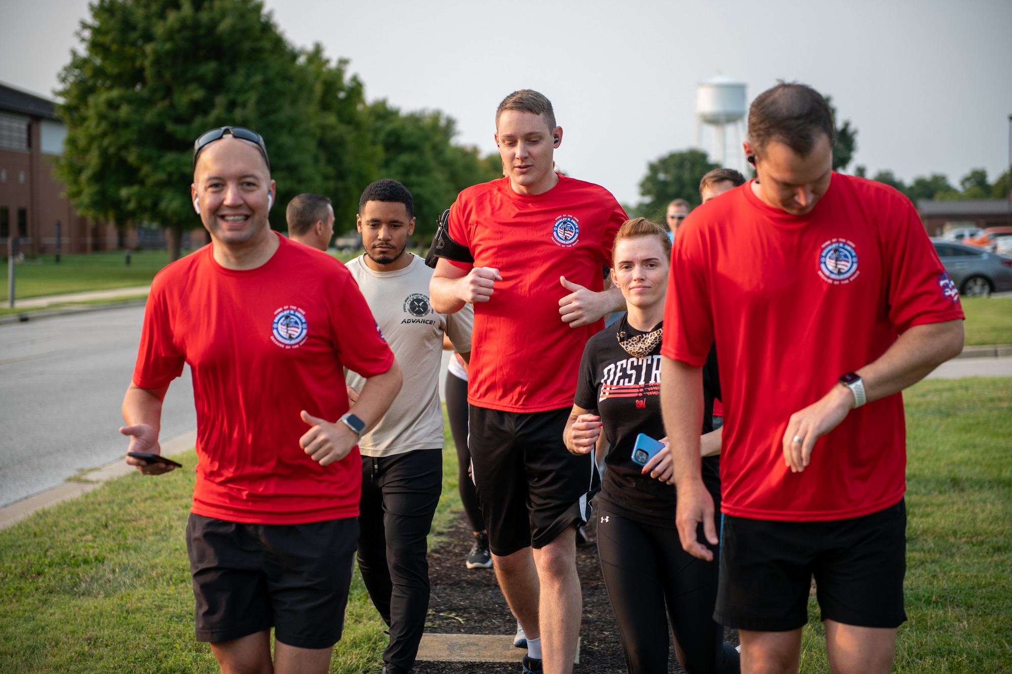 Airmen from the 73rd Airlift Squadron, 54th Airlift Squadron and 932nd Operations Support Flight virtually participate in the Bradley R. Smith memorial scholarship 5k run, 9 Sept. 2021, Scott Air Force Base, Illinois.